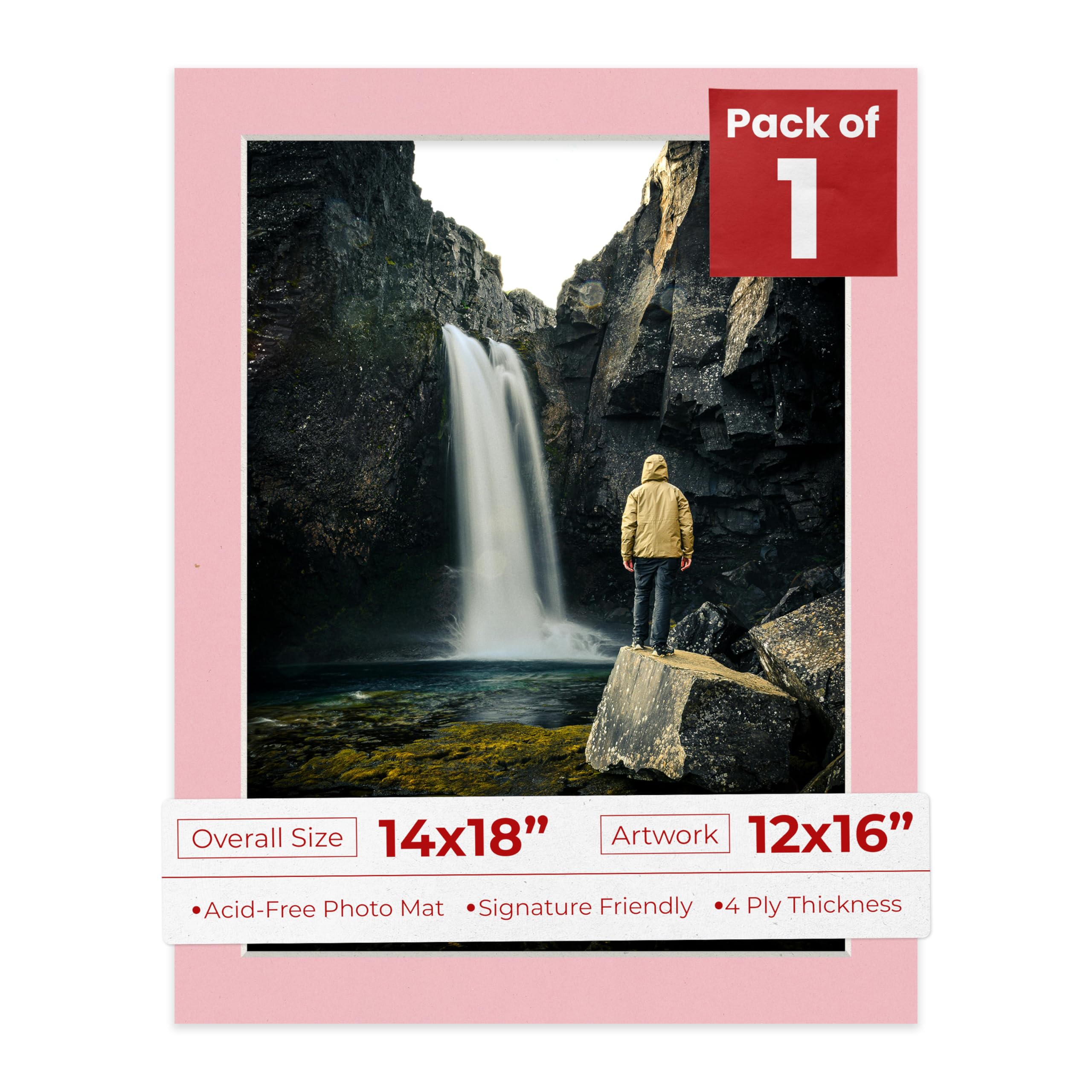 14x18 Mat Bevel Cut for 12x16 Photos - Acid Free Pink Precut Matboard - For Pictures, Photos, Framing - 4-ply Thickness-image-32