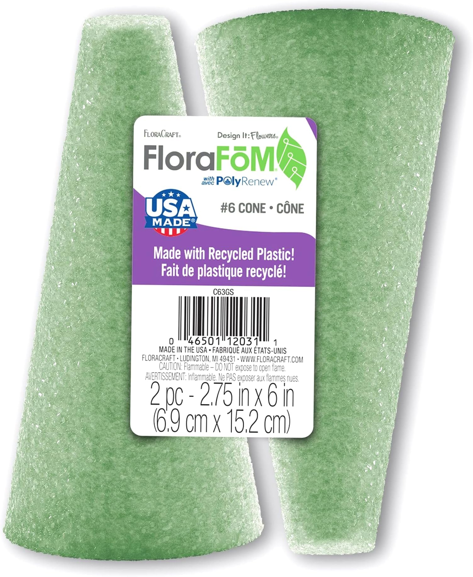 FloraCraft FloraFōM 2 Piece Cone 2.75 Inch x 6 Inch Green