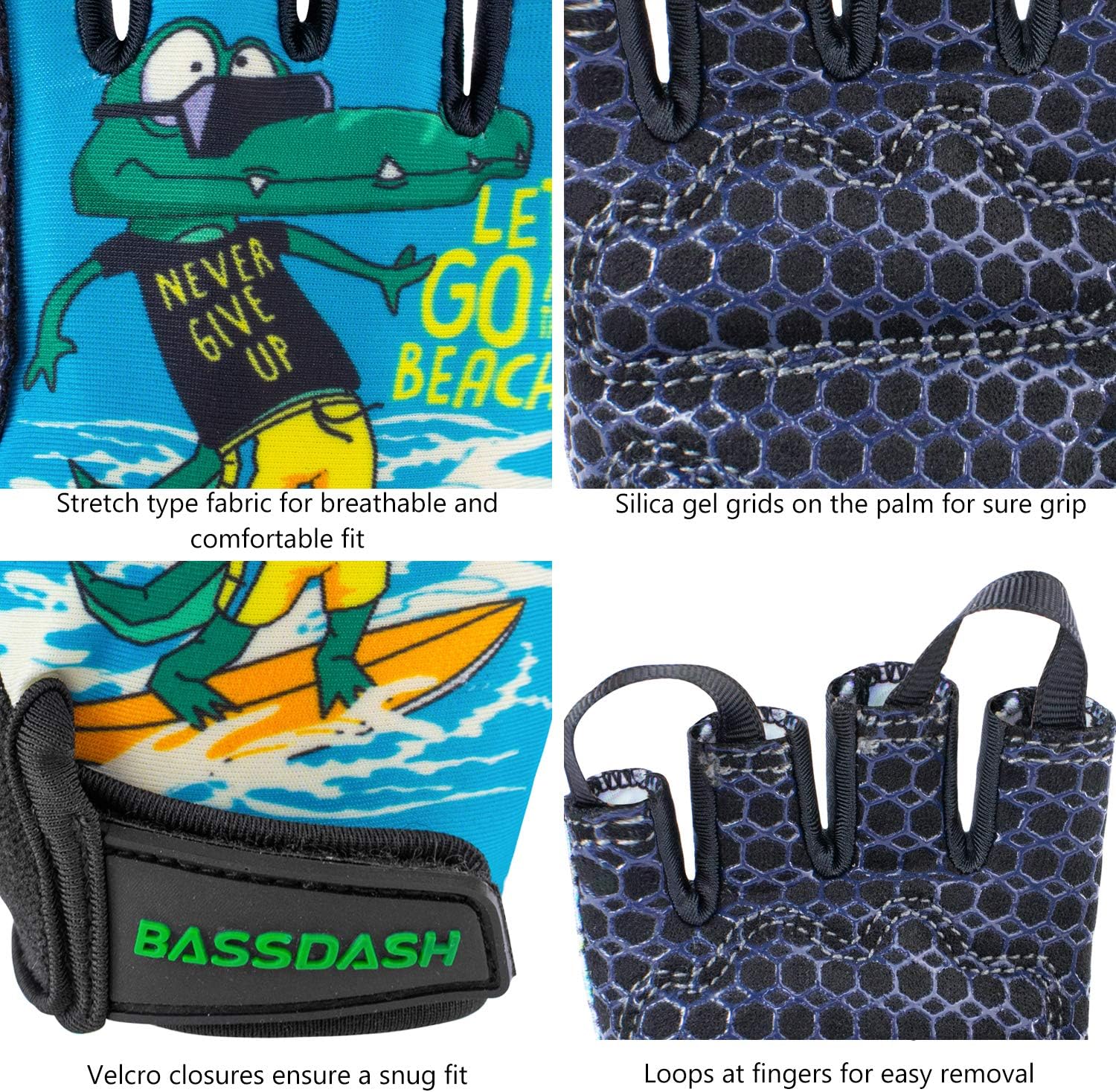 BASSDASH UPF 50+ Kids' Gloves with Padded Grippy Palm UV Protection for Bicycles Fishing for 1-8 Years Old Boys Girls : Sports & Outdoors