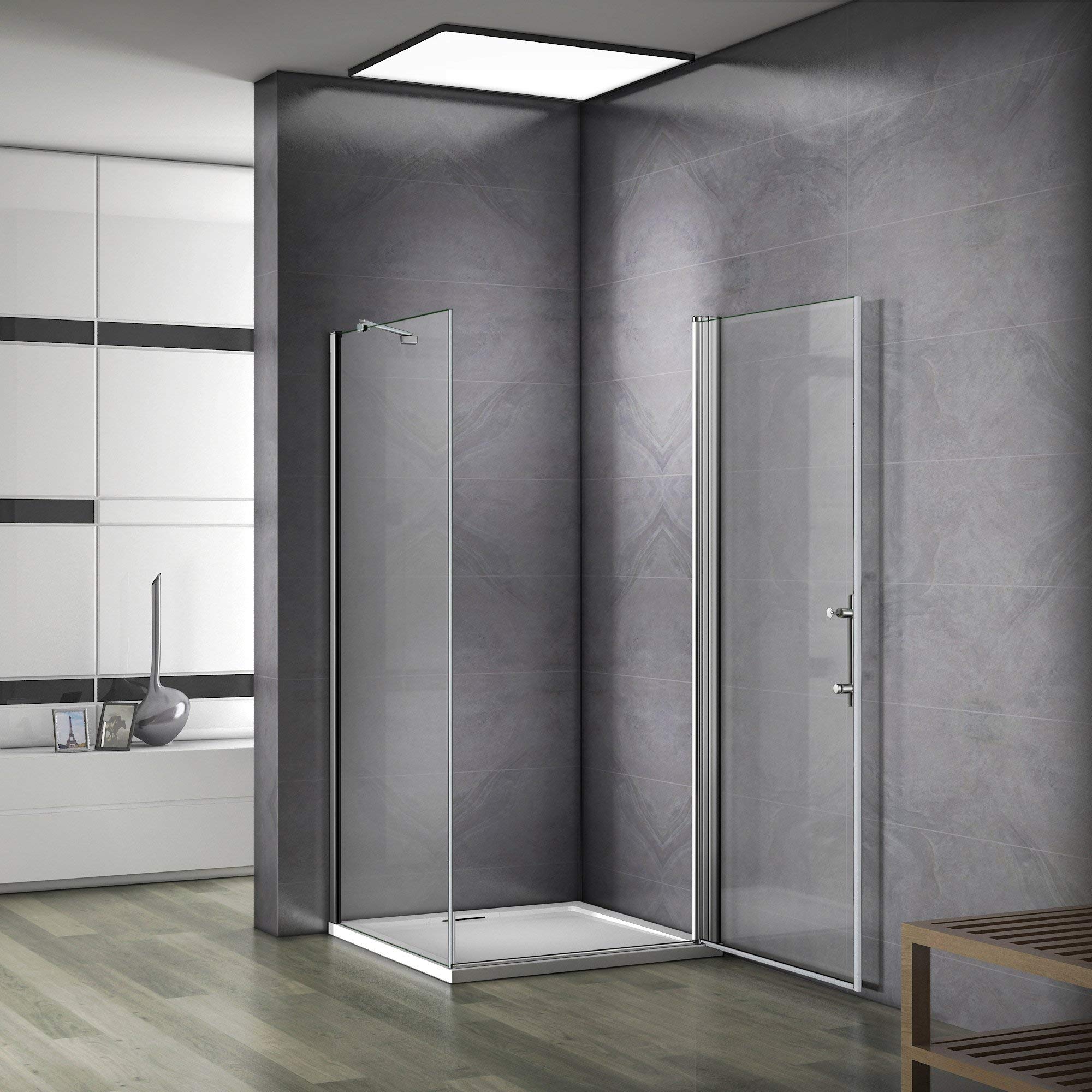 H.187cm Box Doccia Angolare 80x80cm Porta Battente 6mm Vetro Barra