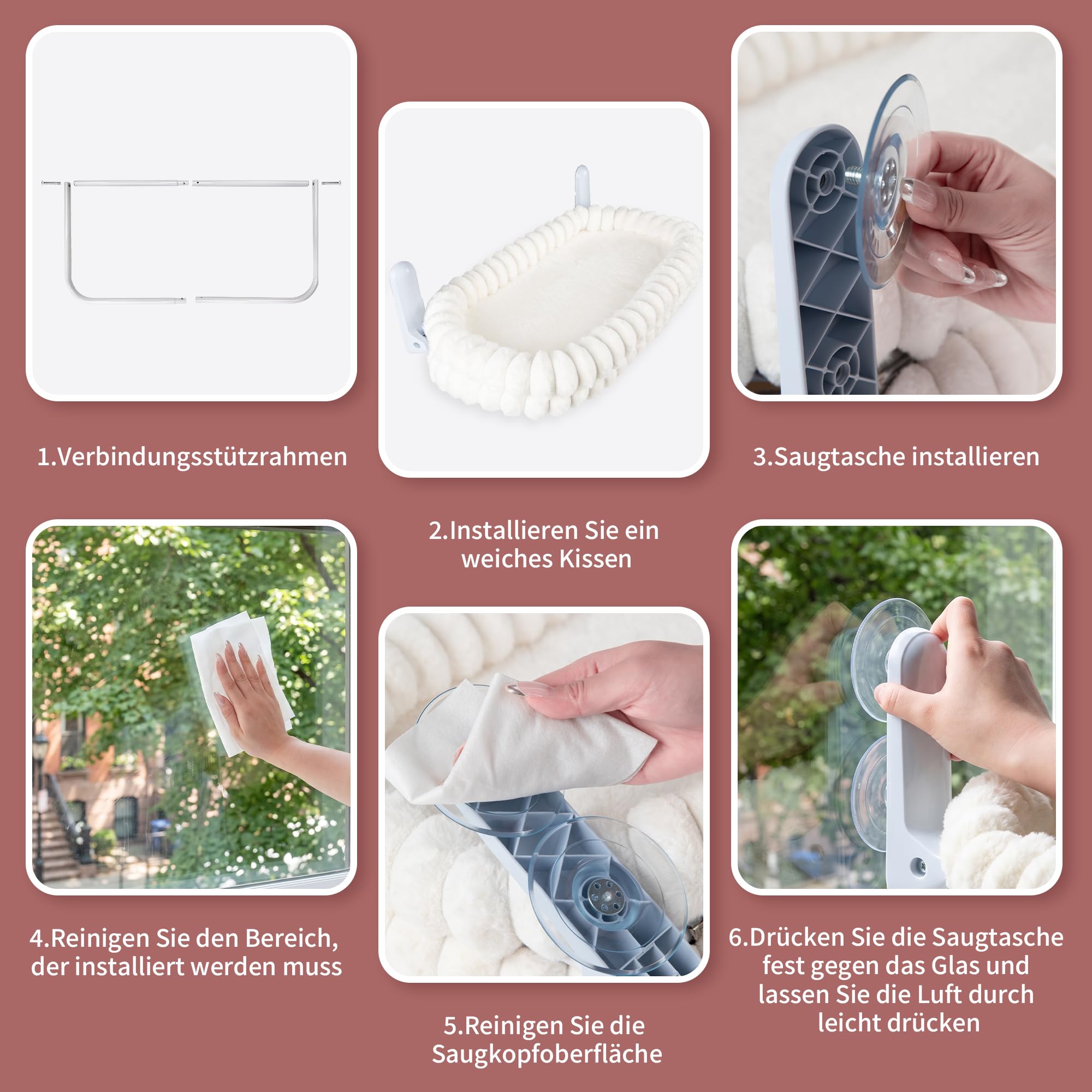 Hamac pliable pour chat avec poche d'aspiration puissante, cadre en acier robuste, peut supporter jusqu'à 18 kg, coussin doux double face amovible et lavable, convient pour toutes les saisons