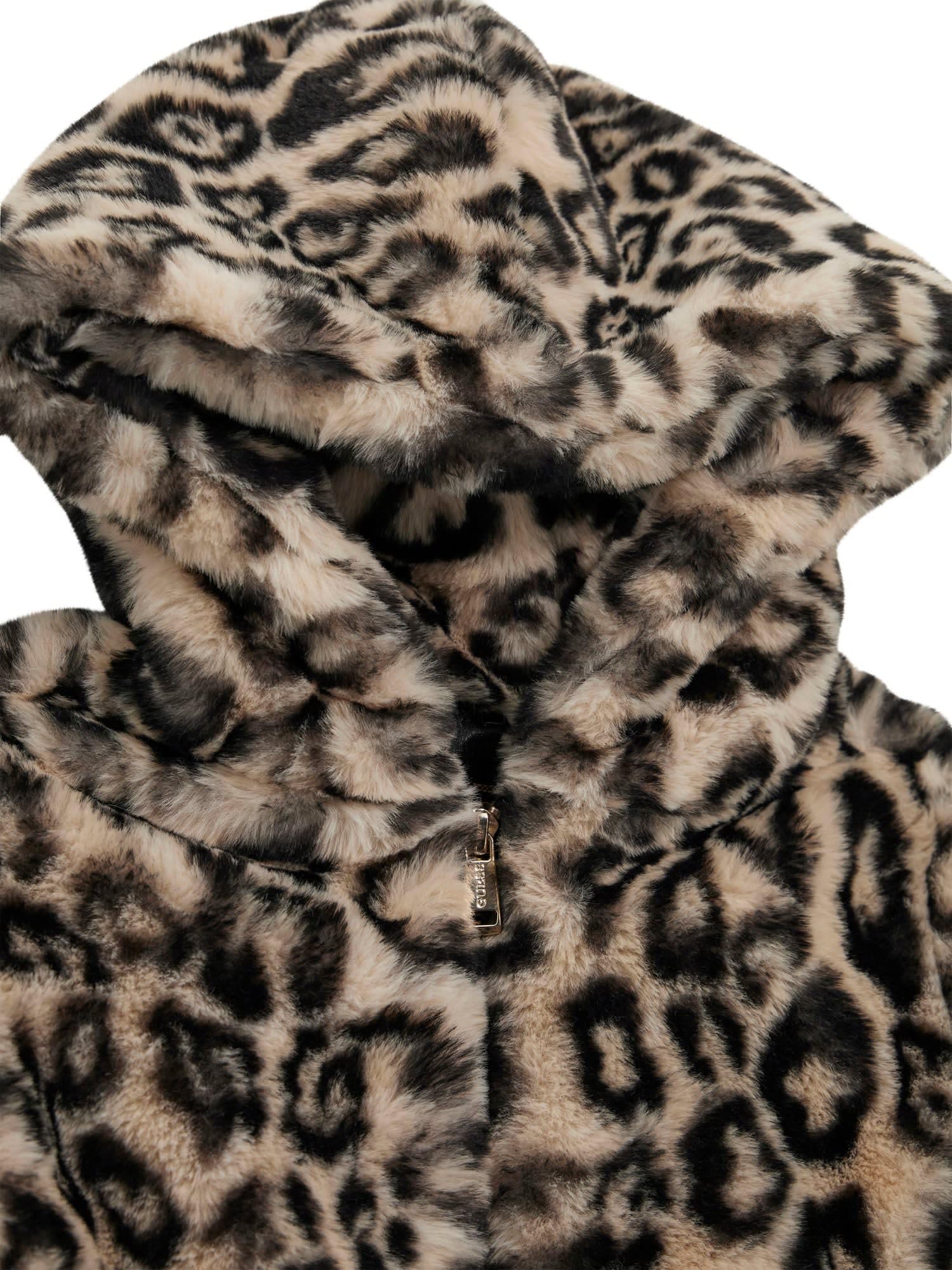 GUESS Long Sleeve Hooded Faux Fur Jacket Chamarra de Piel sintética para Niñas