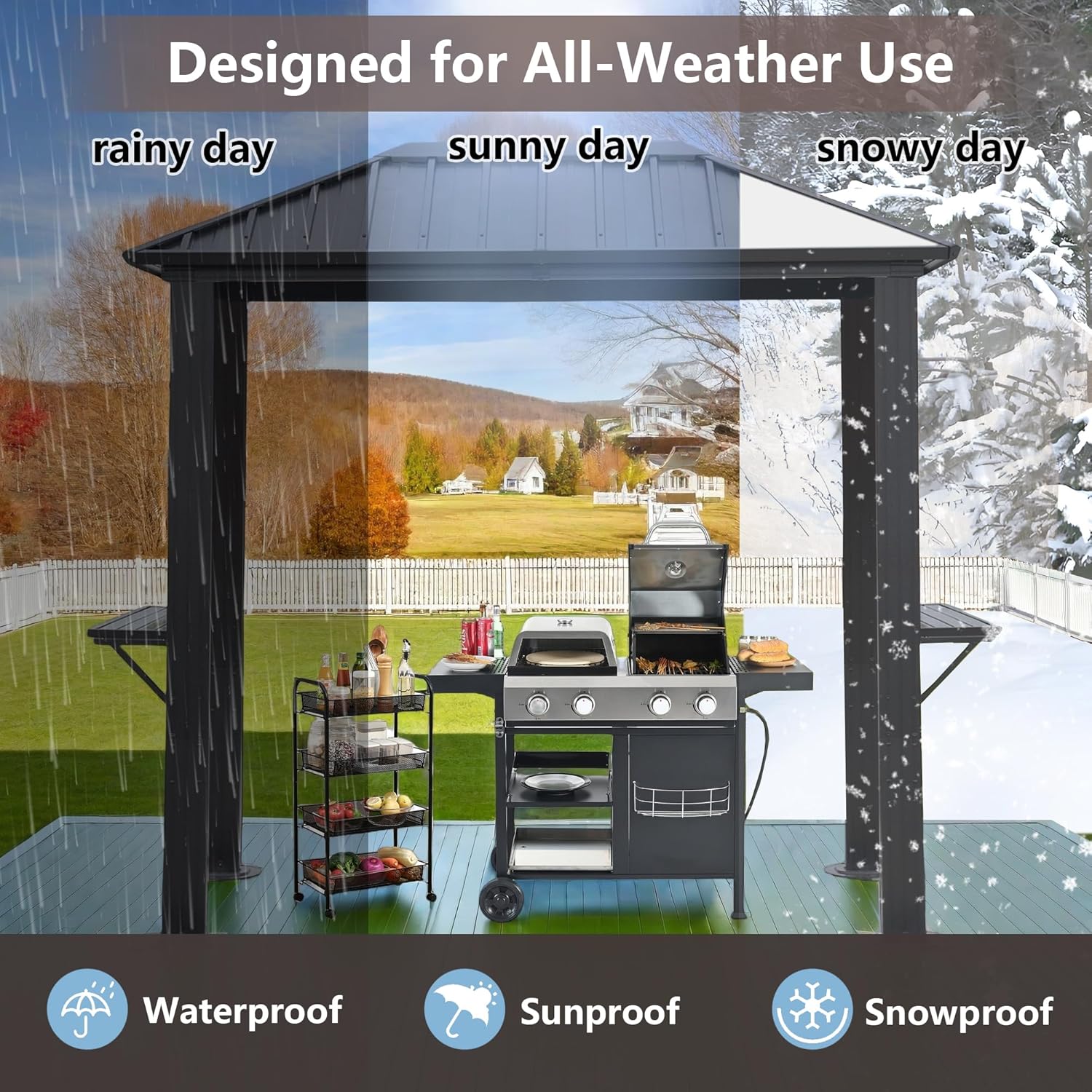 Endark 8'x5' Outdoor Hardtop BBQ Gazebo, Single Roof Design with Aluminum Structure and Galvanized Steel Roof, Great for Patio and Backyard