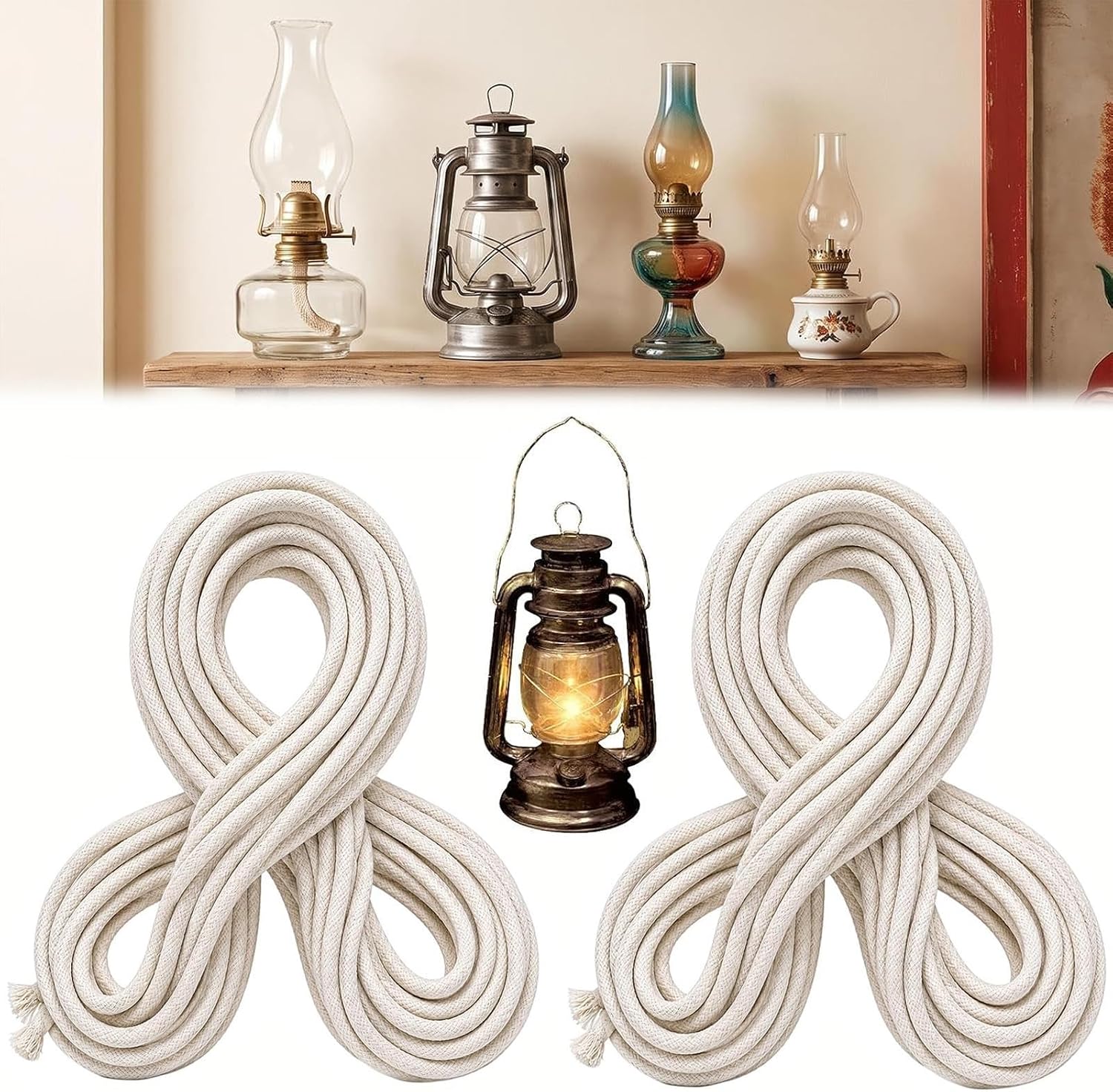 328 Ft Oil Lamp Wicks, 4-7MM Round Cotton Wicks, For Oil Lamps Candle Wick