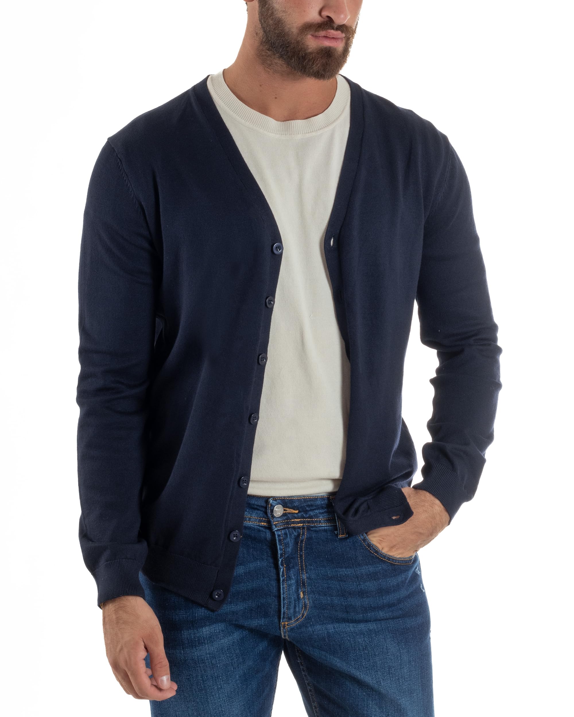 Cardigan Uomo Giacca con Bottoni Maglioncino Scollo V Maglia Sottile Basic