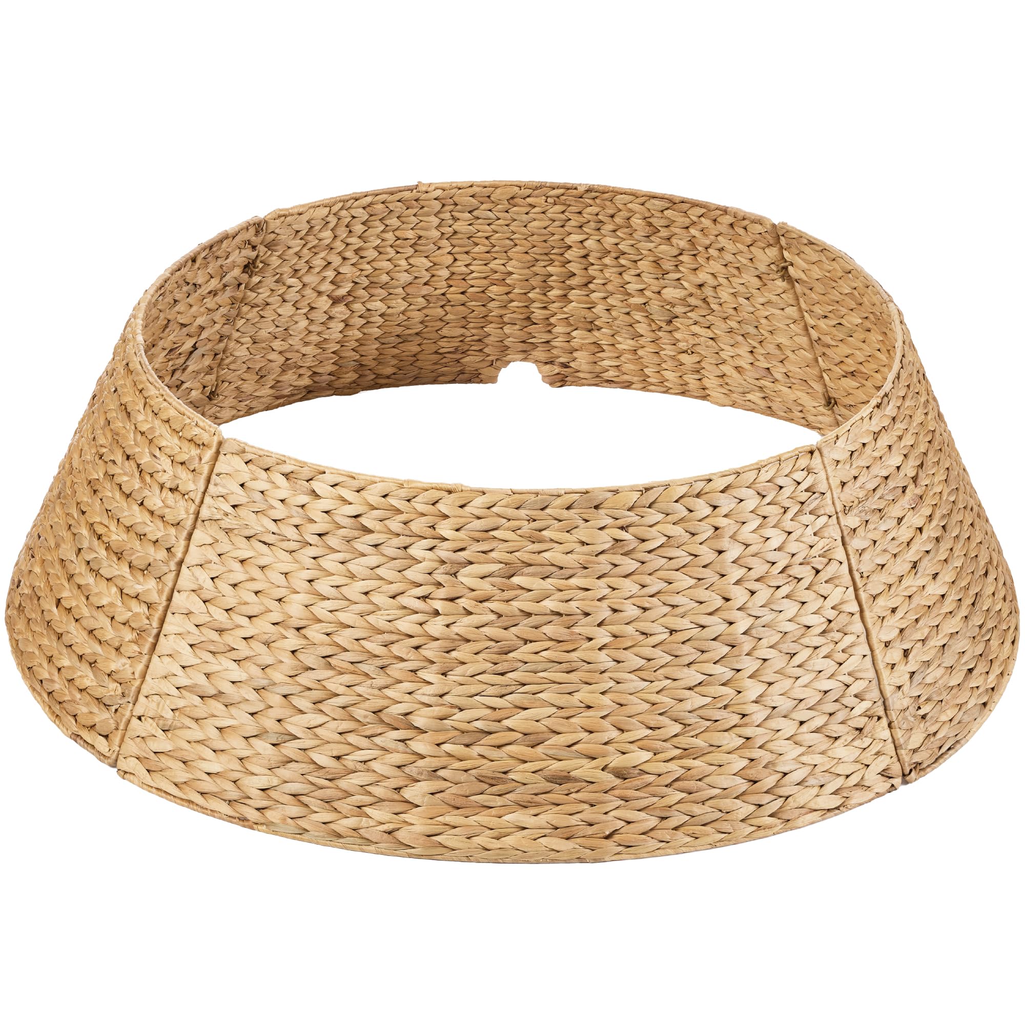 Best Choice Products 24in Christmas Tree Collar, Woven Hyacinth 3-Piece Holiday Rattan Tree Skirt Accessory for Home, Living Room, Wicker Display w/Cord Cut-Out, Metal Frame - Natural