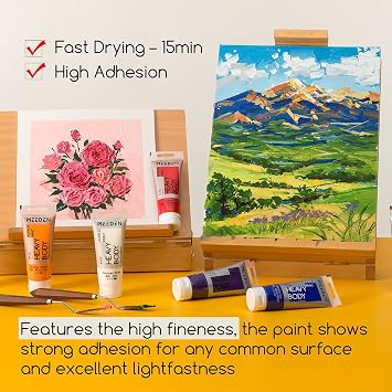 MEEDEN Heavy Body Acrylic Paint - Basic Satin Finish 24 x 60ml (2 oz) Color Paint Set for Adults - Rich Pigment Art Craft Paints for Canvas Clay Wood