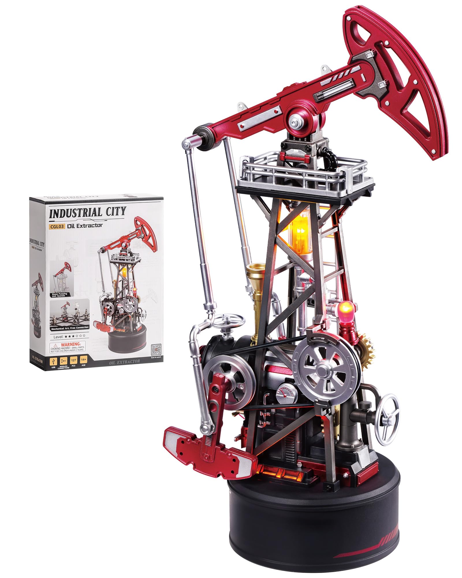 ROBOTIME Puzzle 3D dla dorosłych Model Pompy Olejowej – Zestaw do budowy mechanicznej DIY z światłami i ruchem, model inżynieryjny z PVC, prezent dla kolekcjonerów i miłośników STEM, CGL03