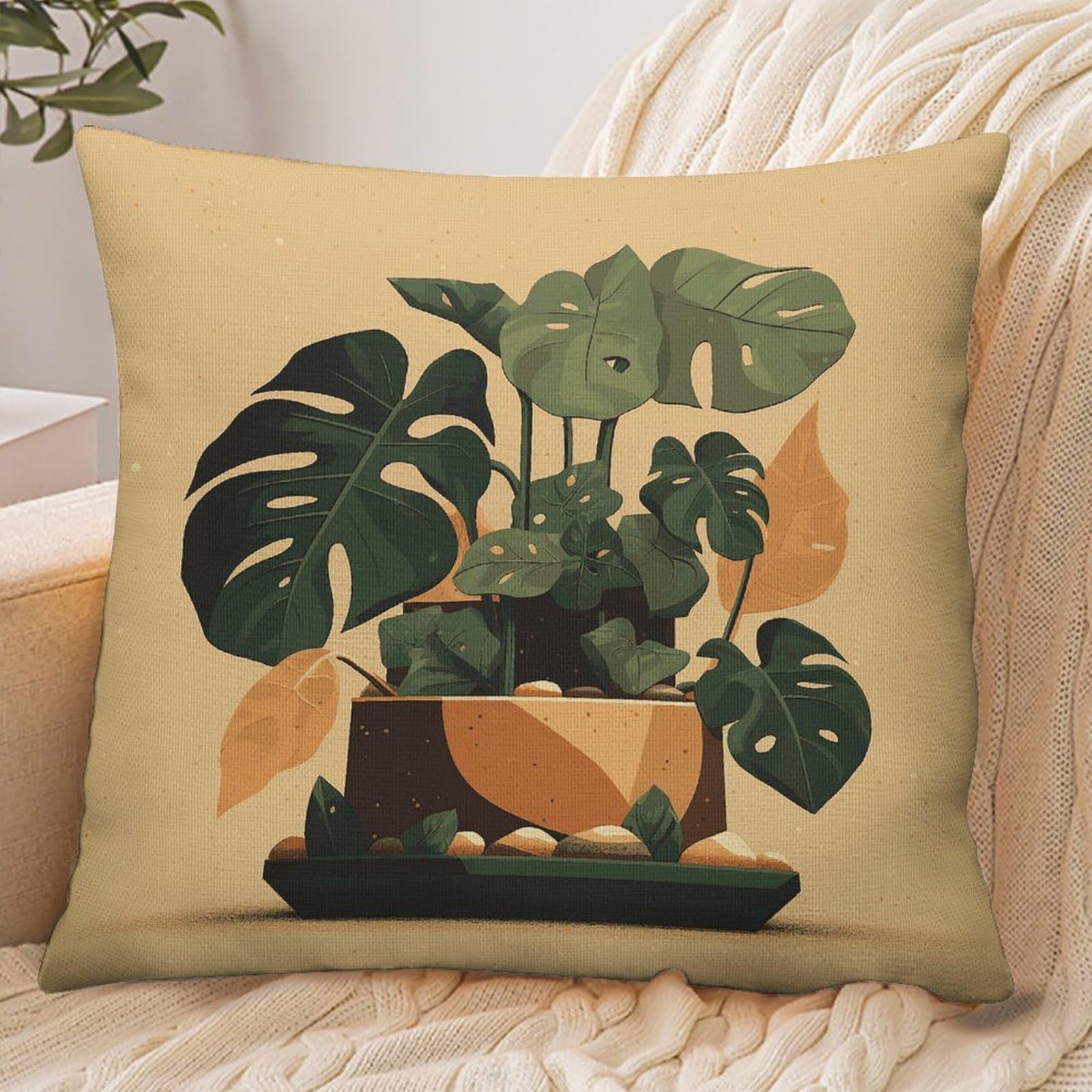 Fekiloot Style Gray Monstera Plant Pillowcase Pillow Sham Pillow Case