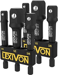 LEXIVON [2-Pack] Impact Grade Socket Adapter Set, 3" Extension Bit with Holder | 3-Piece 1/4", 3/8", and 1/2" Drive, Adapt Your Power Drill to High Torque Impact Wrench (LX-101X2)