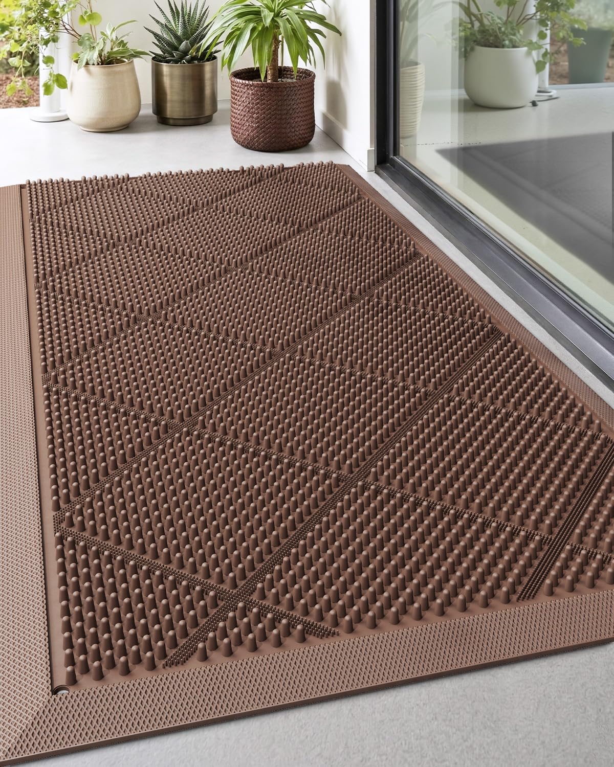 DEXI Paillasson d'entrée extérieure, 43,2 x 89,4 cm, antidérapant, Robuste, Anti-salissures, imperméable, Discret, Marron