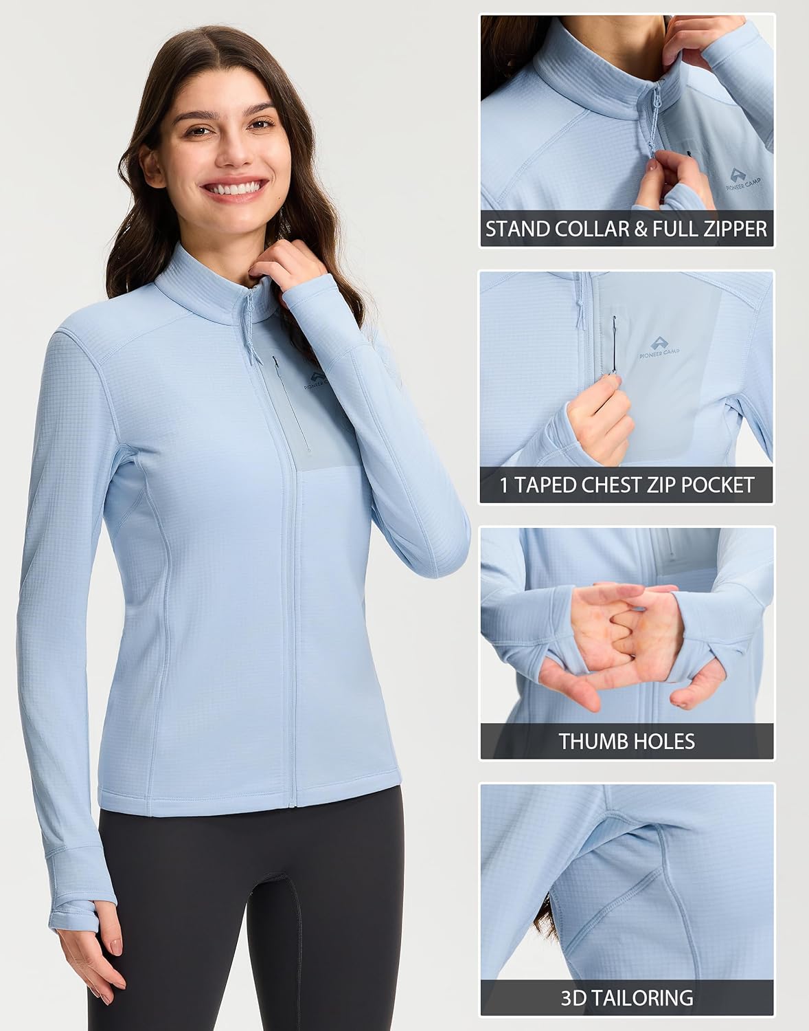 Pioneer Camp Women's Grid Fleece Lined Running Jacket Full Zip Winter Athletic Workout Scrub Jacket with Thumb Holes Midlayer - Image 5