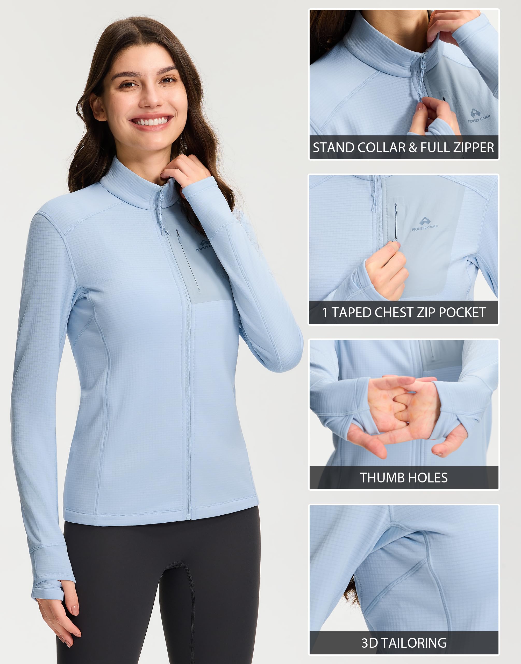 Veste polaire sans capuche pour femme – Chemise polaire légère, respirante et haute élasticité avec fermeture éclair, col montant coupe-vent pour les activités de plein air comme l'escalade