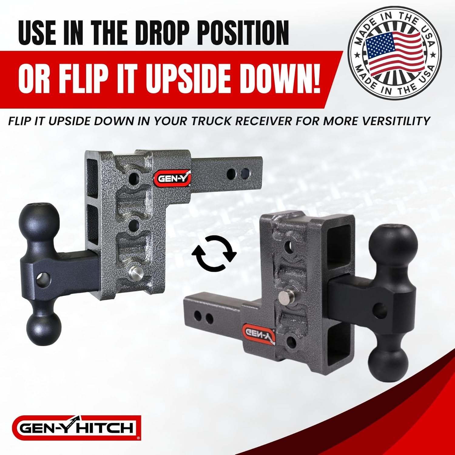 GEN-Y Hitch Adjustable 5" Drop Hitch with GH-031 Dual-Ball for 2" Receiver - 10,000 LB Towing Capacity - 1,500 LB Tongue Weight