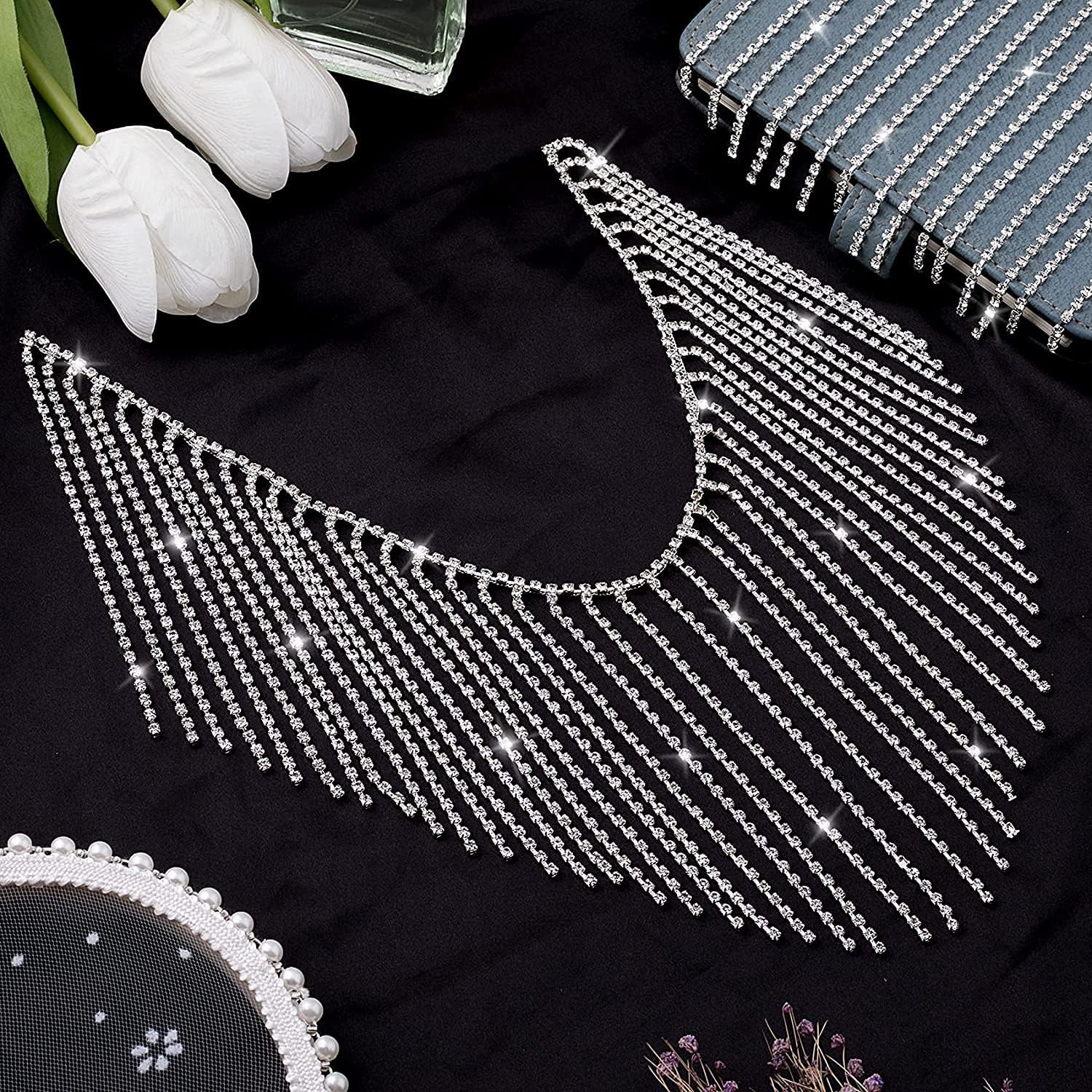 NAESM Rhinestone Ribbon Tassel Chain,Crystal Tassel Chain,Suitable for Sewing Crafts,Wedding - Image 5