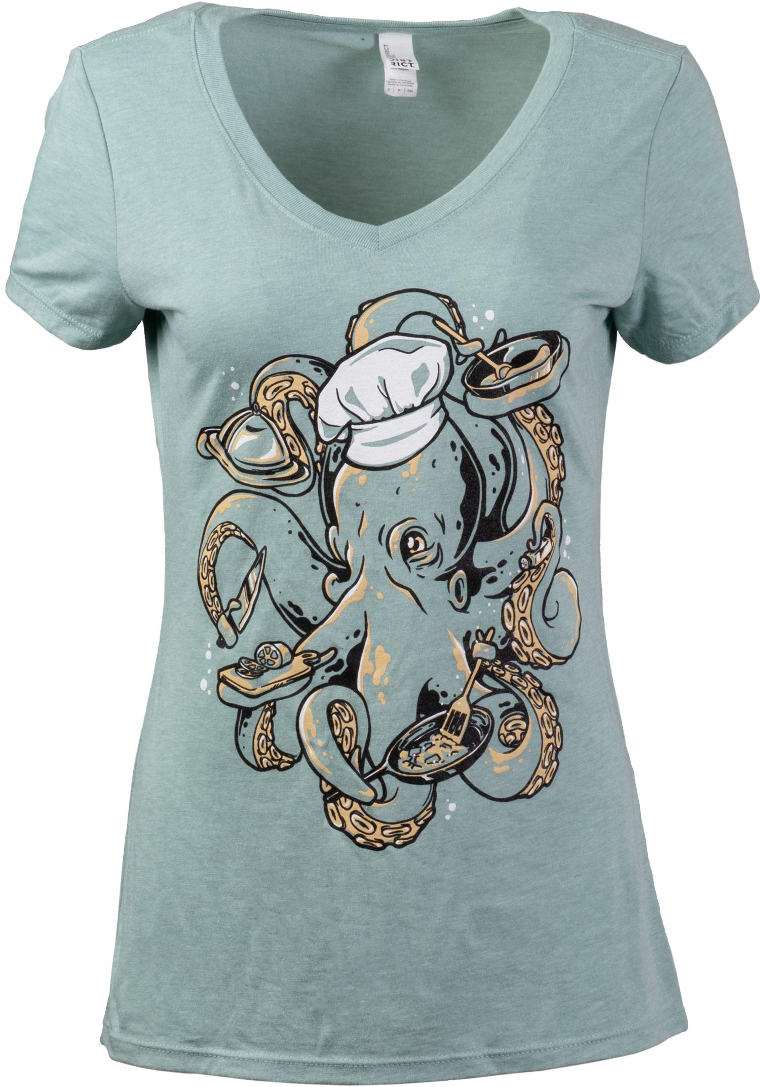 Octopus Chef | Funny Restaurant Joke Kitchen Staff Cook Cooking Humor Cute Graphic V-Neck T-Shirt for Women