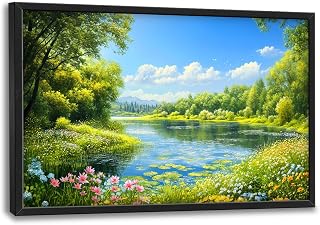 Landscape Nature Large Framed Wall Art for Living Room Green Tree Lake Oversize Canvas Prints Big Pictures Painting Artwork Home Decor for Bedroom Dining 36"x24"