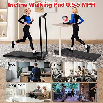 Walking Pad Treadmill with 10% Incline and Handle Bar, 4 in 1 Foldable Under Desk Treadmill with Vibration Pad for Home/Office, 2.0HP Small Portable Compact Treadmills for 300LBS, LED Display