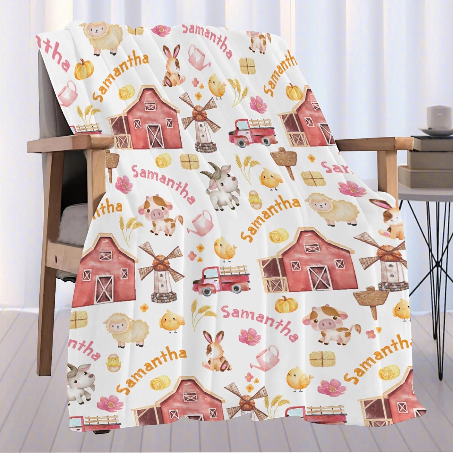 Maitreya Custom Farm Animals Baby Name Blanket,Personalized Farm Animals Baby Blanket,Custom Blankets or Kids,Customized Name Blanket for Toddlers Kids Nursery Crib Decor,40"x50"-Throw Size