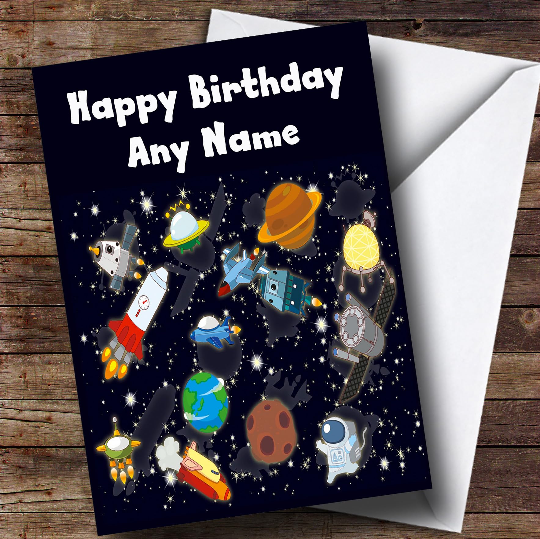 Outer Space Rockets Planets Spaceman Personalised Children's Birthday Card | Birthday Card | Children's Birthday Card | Birthday Card for Kids
