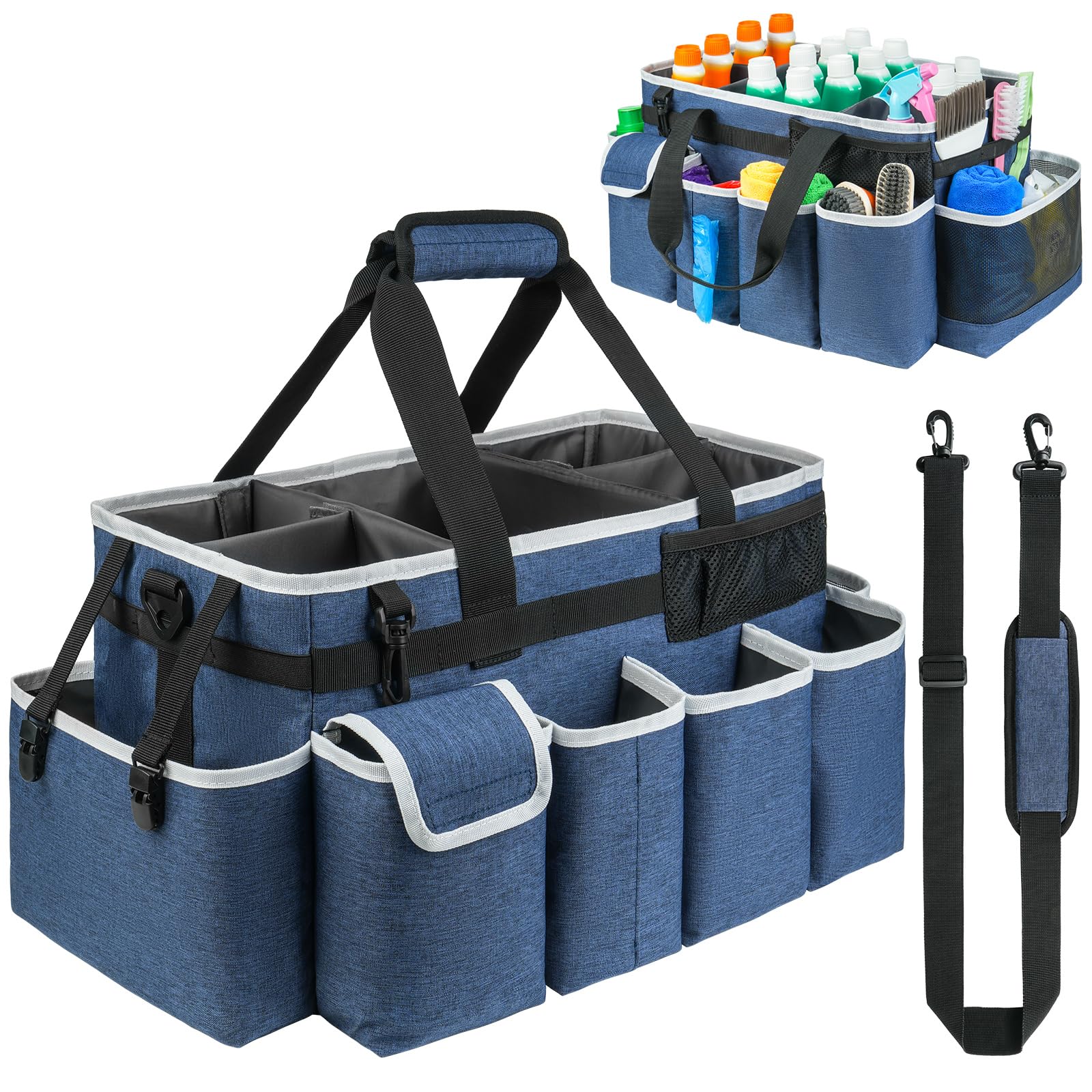 Cleaning Caddy Bag,Extra Large Cleaning Supplies Organizer with Handle for Housekeepers,Blue