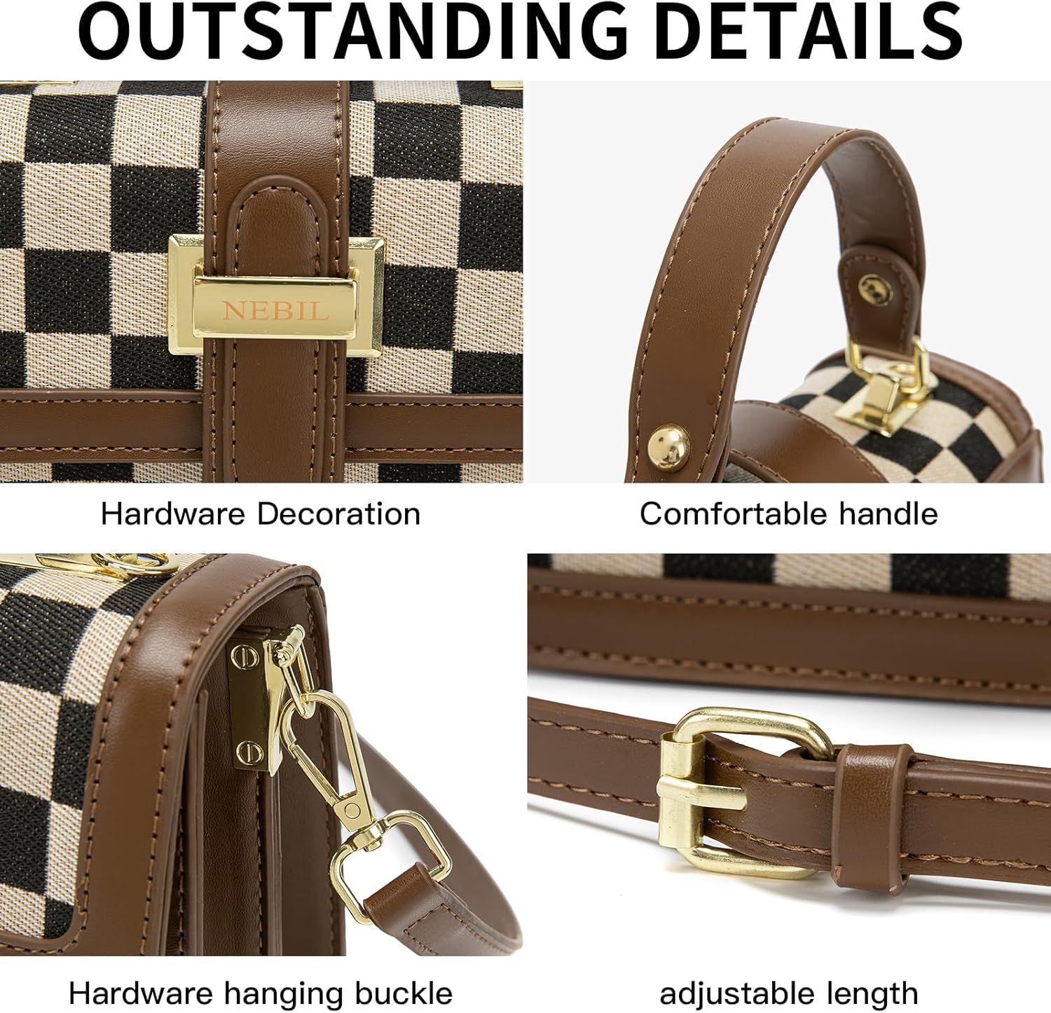 NEBIL Women Checkered Crossbody Bags,Women Checkerboard Cross Body Purses Plaid Handbags - Image 3