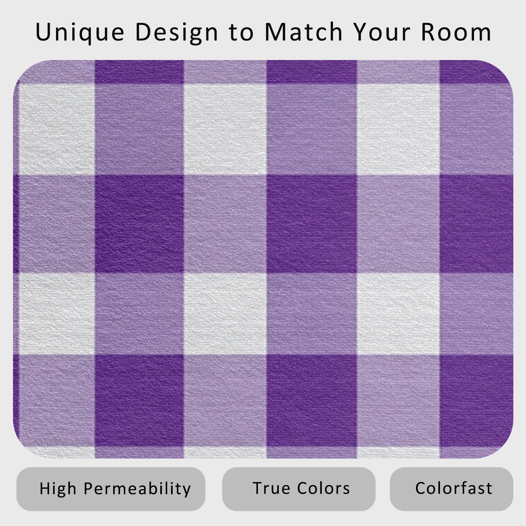 Lila Gitter Waschbarer Teppich 80 x 150 cm – Weich rutschfest Büffel Schachbrett Design für Wohnzimmer & Schlafzimmer Deko Kurzflor Tappeto per elegante Räume