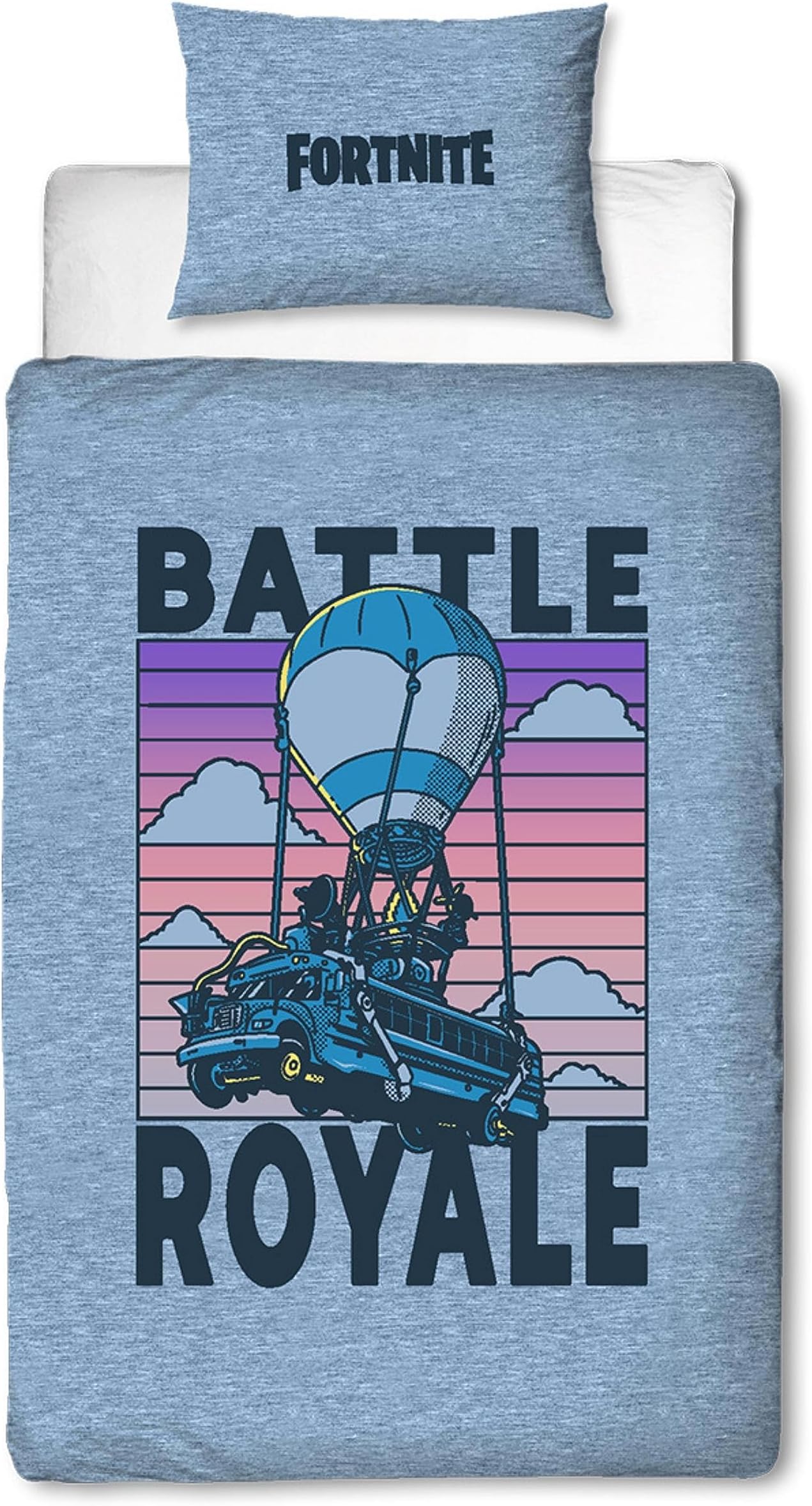 Character World Fortnite Official Single Childs Duvet Cover Set | Battle Royale Design Reversible 2 Sided Bedding Including Matching Pillow Case Single Bed Set | Polycotton, Blue