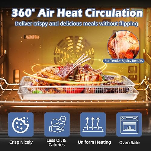 Miniatura 4 de TeamFar Cesta para freidora de aire para horno, cesta y bandeja de freidora de aire de acero inoxidable de 12.5 x 9.6 pulgadas, estante para