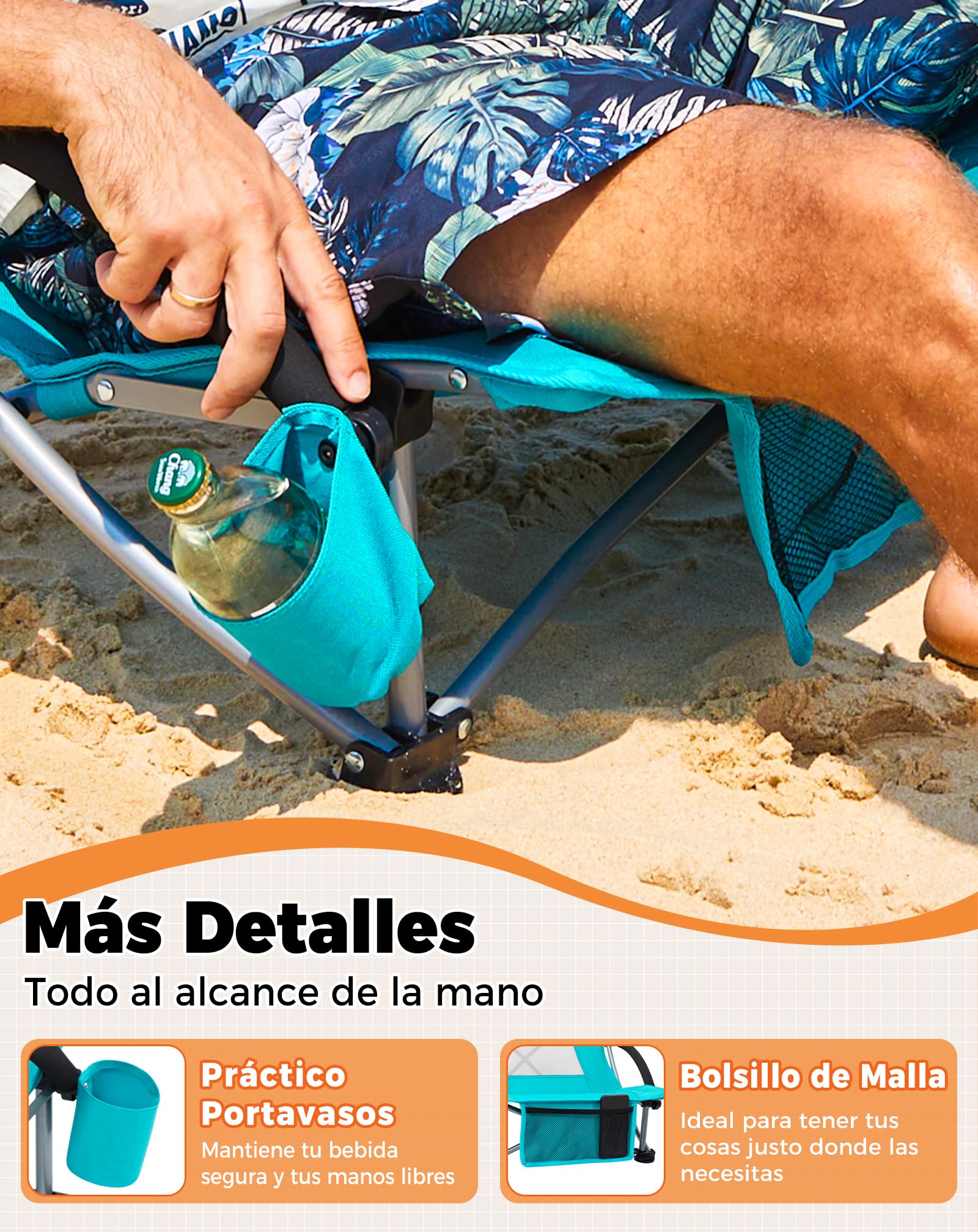 KingCamp Silla de Playa Baja Plegable Ligera Capacidad 180kg Silla Picnic Estabilidad Doble Tubo Silla Portátil para Conciertos Asiento Ancho y Bolsillo Cian