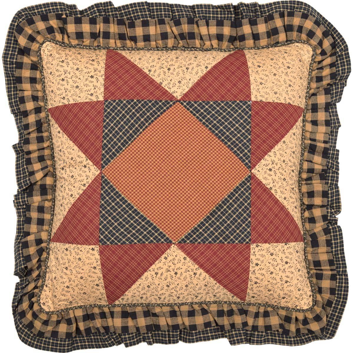 VHC Brands Maisie Patchwork Pillow 18x18 Country Bedding Accessory, Barn Red