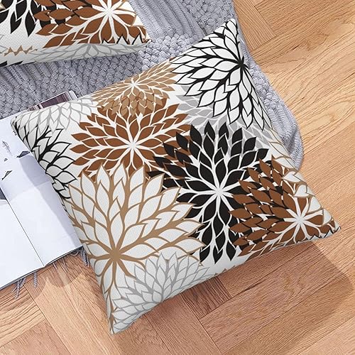 Miniatura 2 de Fundas de almohada decorativas Dalia gris marrón y negra de 18x18 pulgadas, fundas de almohada geométricas para exteriores, fundas de almohada de