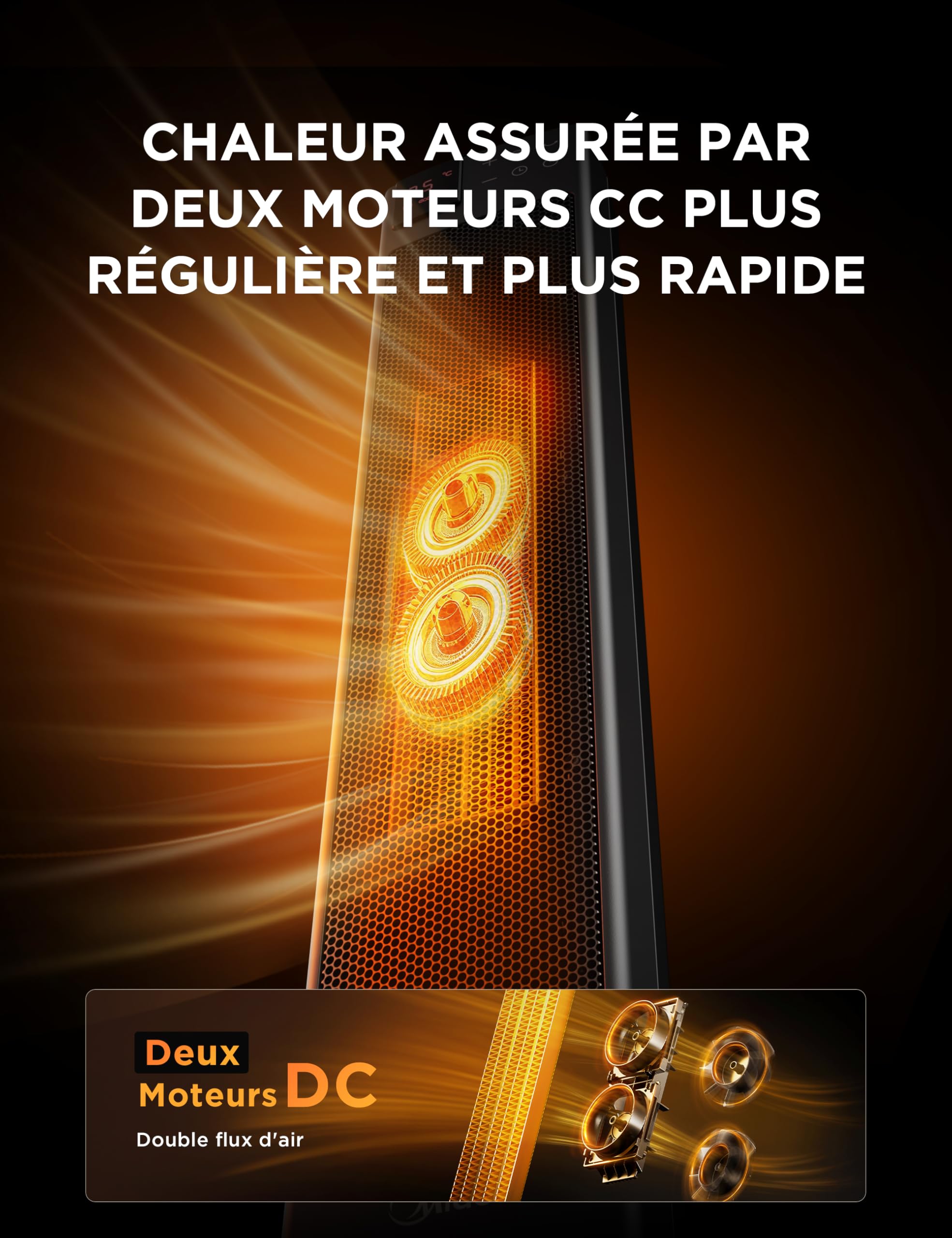 Midea NTH20-22GR(GR) Radiateur Céramique 2000W avec Thermostat et Télécommande, 76 cm, 3 Modes Minuterie 24H, Protection Surchauffe/Bascule, Chaleur Instantanée Bureau Chambre