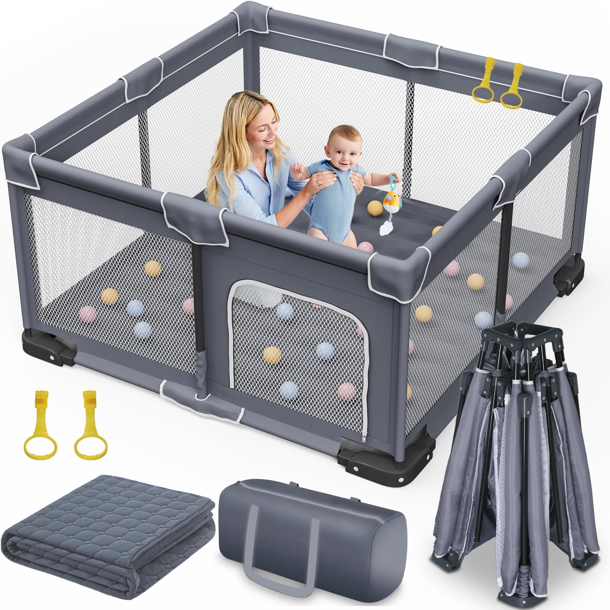 Amazon.com : Jixrolyn Foldable Baby Playpen with Mat, Playpen for ...