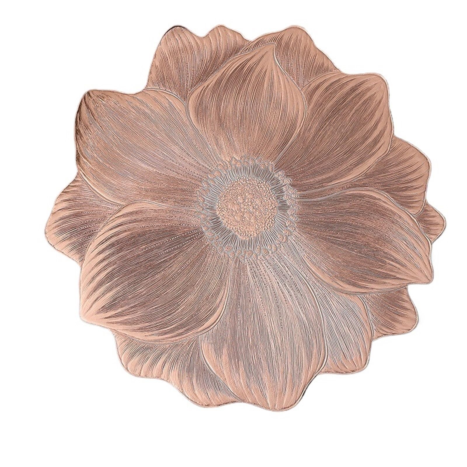 PVC Dining Table Mat 6PCS Vinyl Placemats 15inch Round PVC Table Mats Waterproof Oilproof Heat Resistant Place(Rose gold 6PCS)