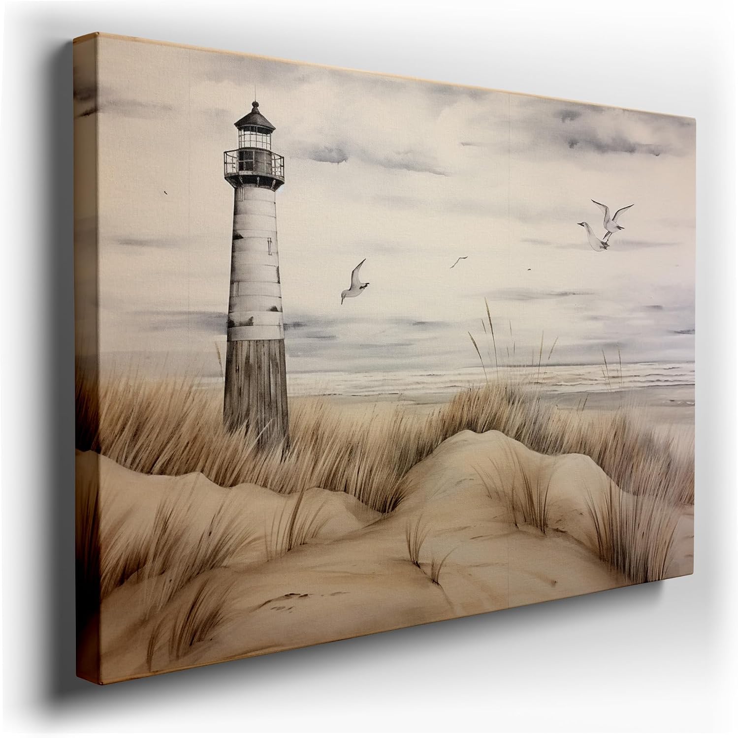 Art Wall: Majestic Lighthouse Amidst Sandy Dunes and Tranquil Waves. Interior Decor, Canvas Art Design, Art Apartment Decoration, Office Arts Design. Size:: 69x46 cm (27x18 inch)