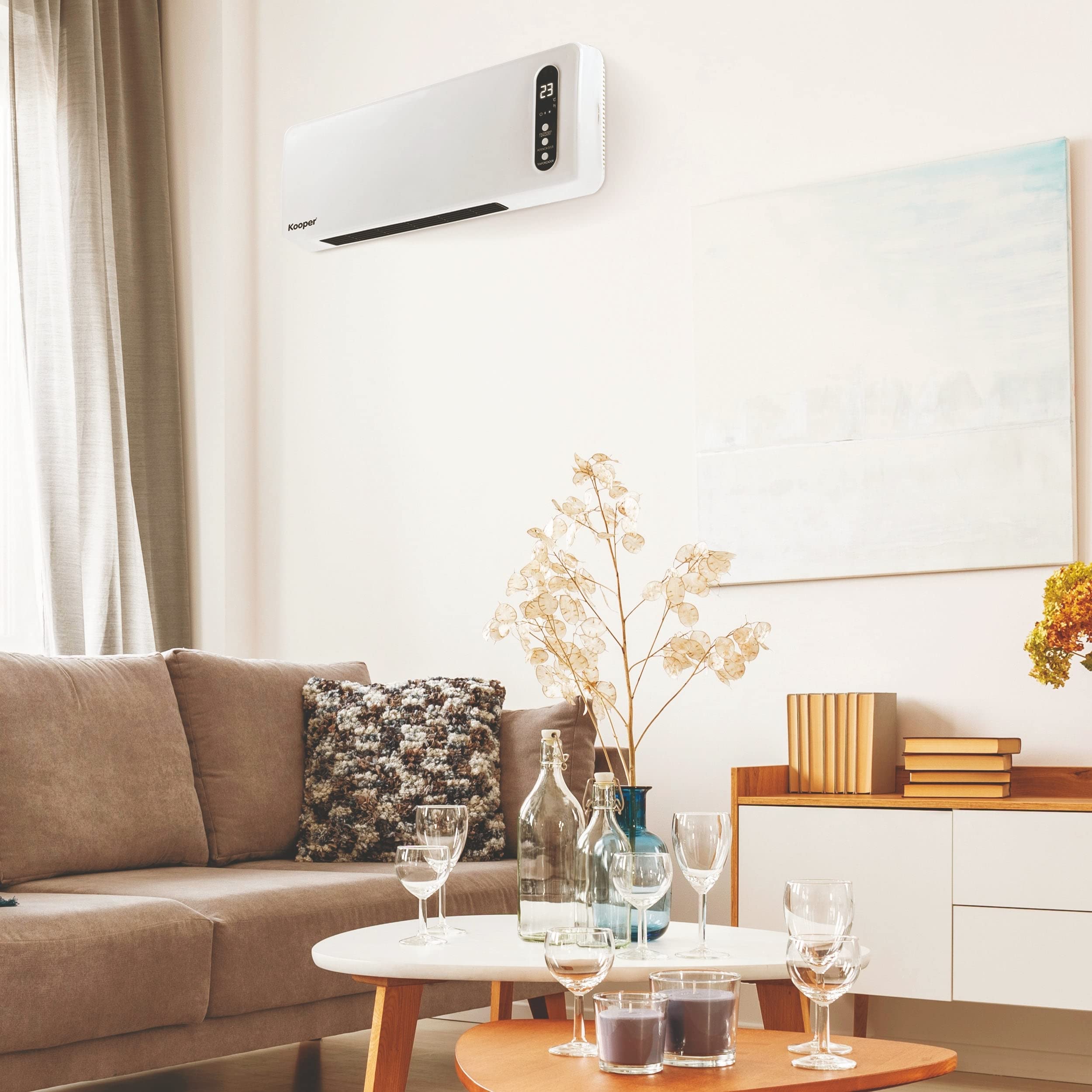 Kooper Termoventilatore ceramico a Parete con Telecomando 3 funzioni e Timer 2000W Aerosplit