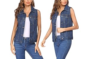 Women's Casual Denim Sleeveless Vest with Chest Flap Pockets