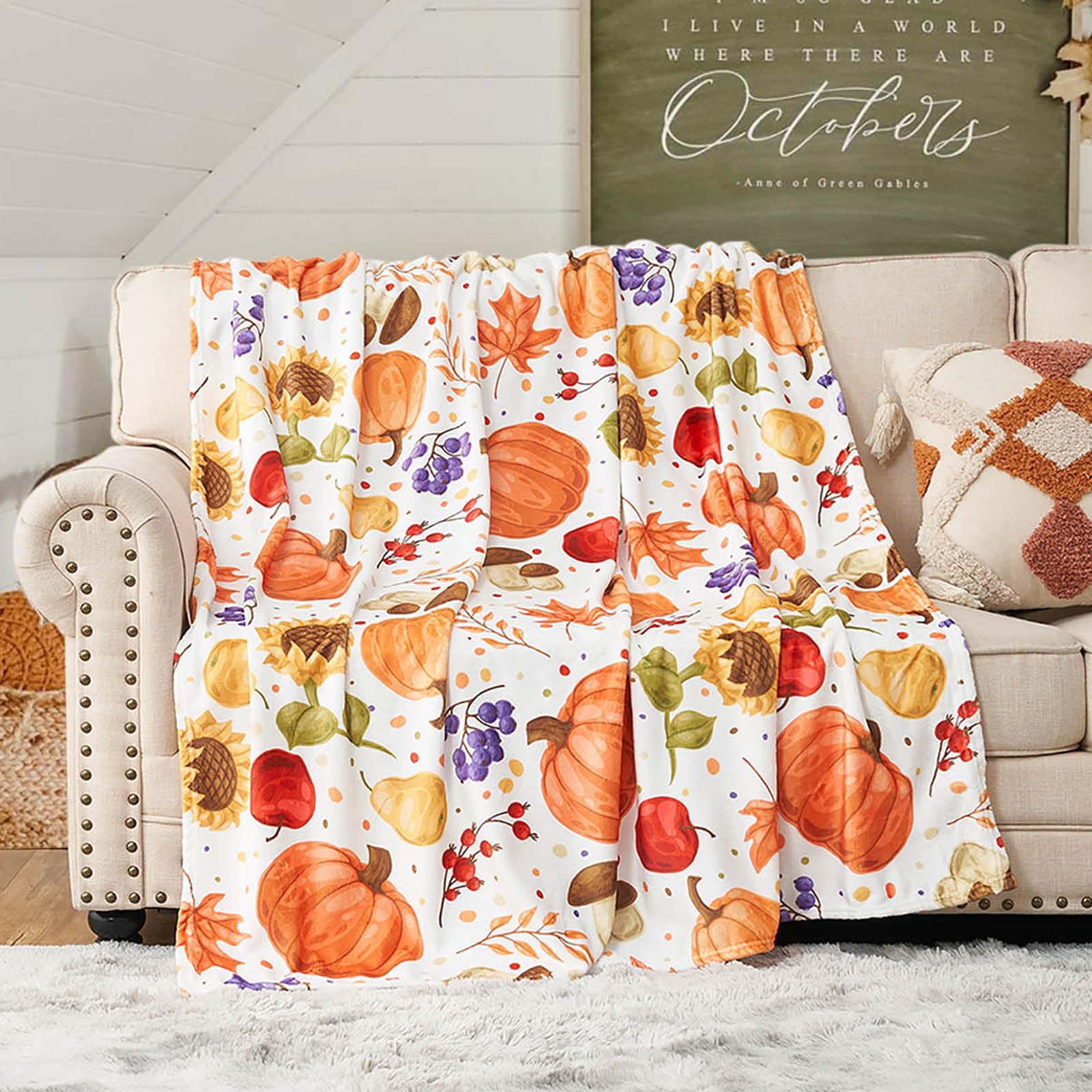 JISEN Fall Pumpkin Throw Blanket Soft Autumn Throw for Couch Bed Home Decor Gifts for Women Kids 50 x 60 Inch