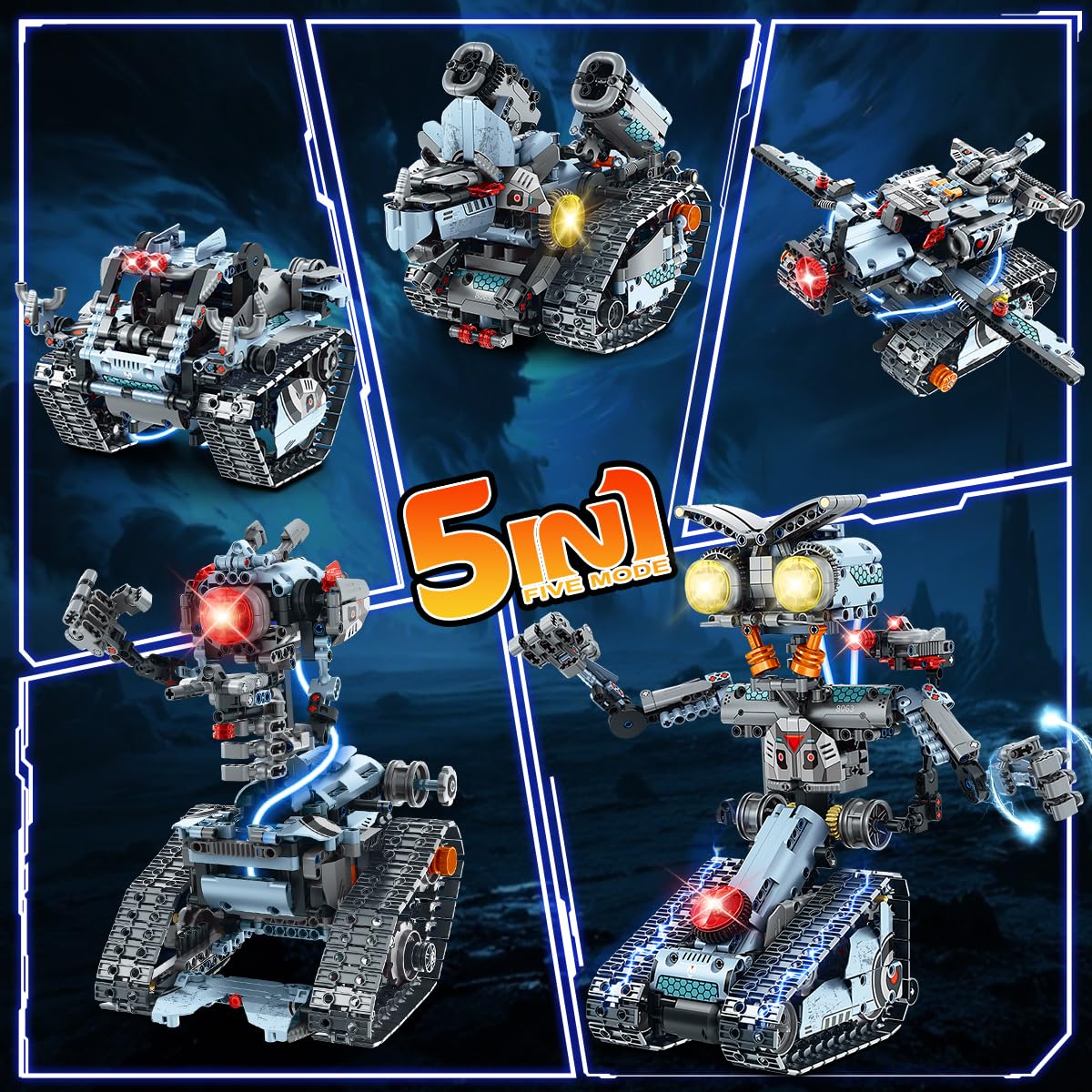 INSOON Robot Building Toy with Lights, 5 in 1 Robotic Building Set including APP & Remote Control - Image 4