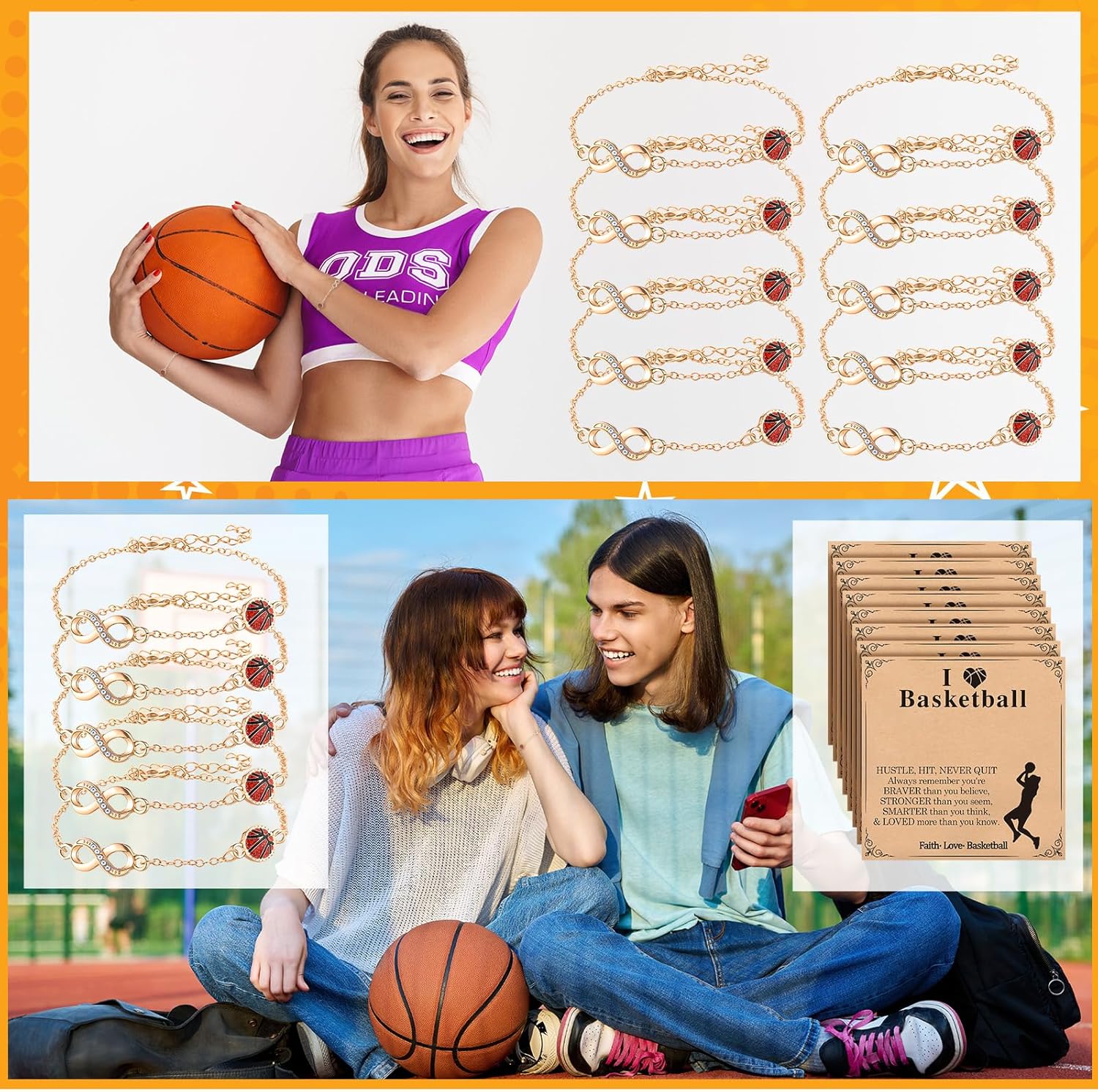 Quelay 12 Set Sport Bracelets Basketball Baseball Softball Football Soccer Volleyball Bracelets Gold Plated Jewelry Gift for Women - Image 5