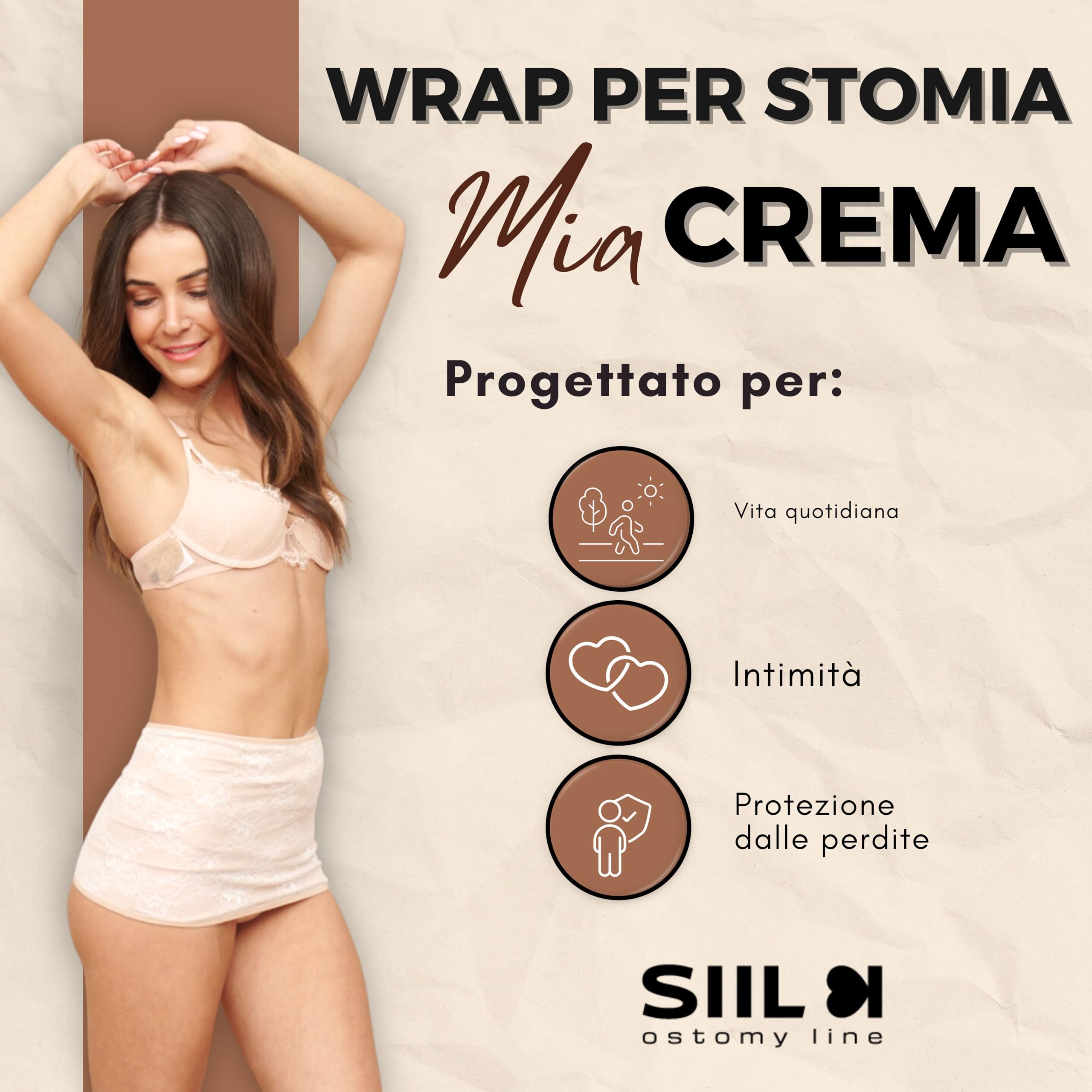 SIIL Fascia di stomia Crema Ostomy | Porta sacca per colostomia all'interno | Cintura per stomia | Copri sacca per stomia | M