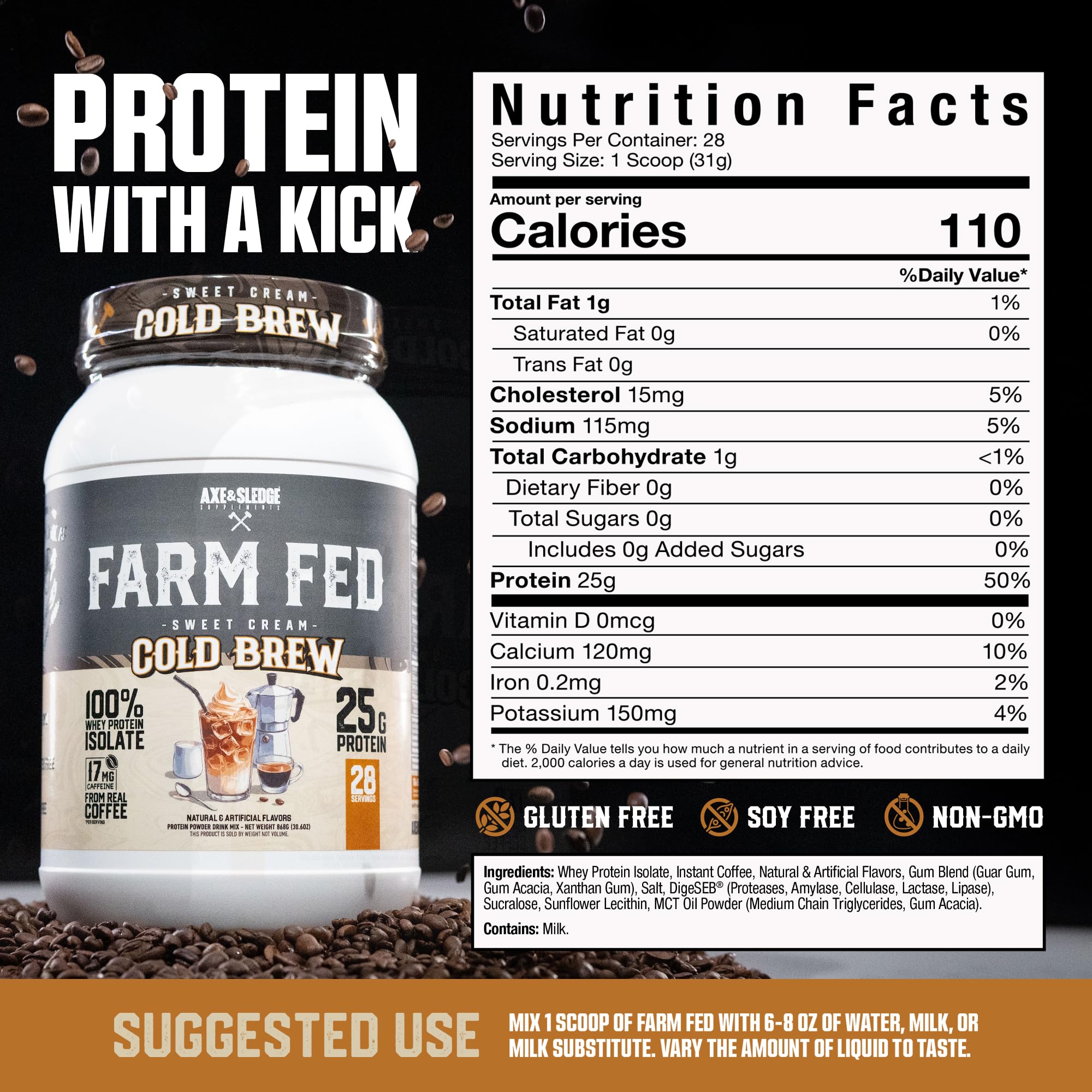 Axe & Sledge Farm Fed 100% Whey Protein Isolate | 25g Protein | Low Carb, Low Sugar, Gluten Free | Protein Powder for Men and Women | Keto | Made in the USA | 28 Servings, Vanilla Milkshake — Amazon image 13