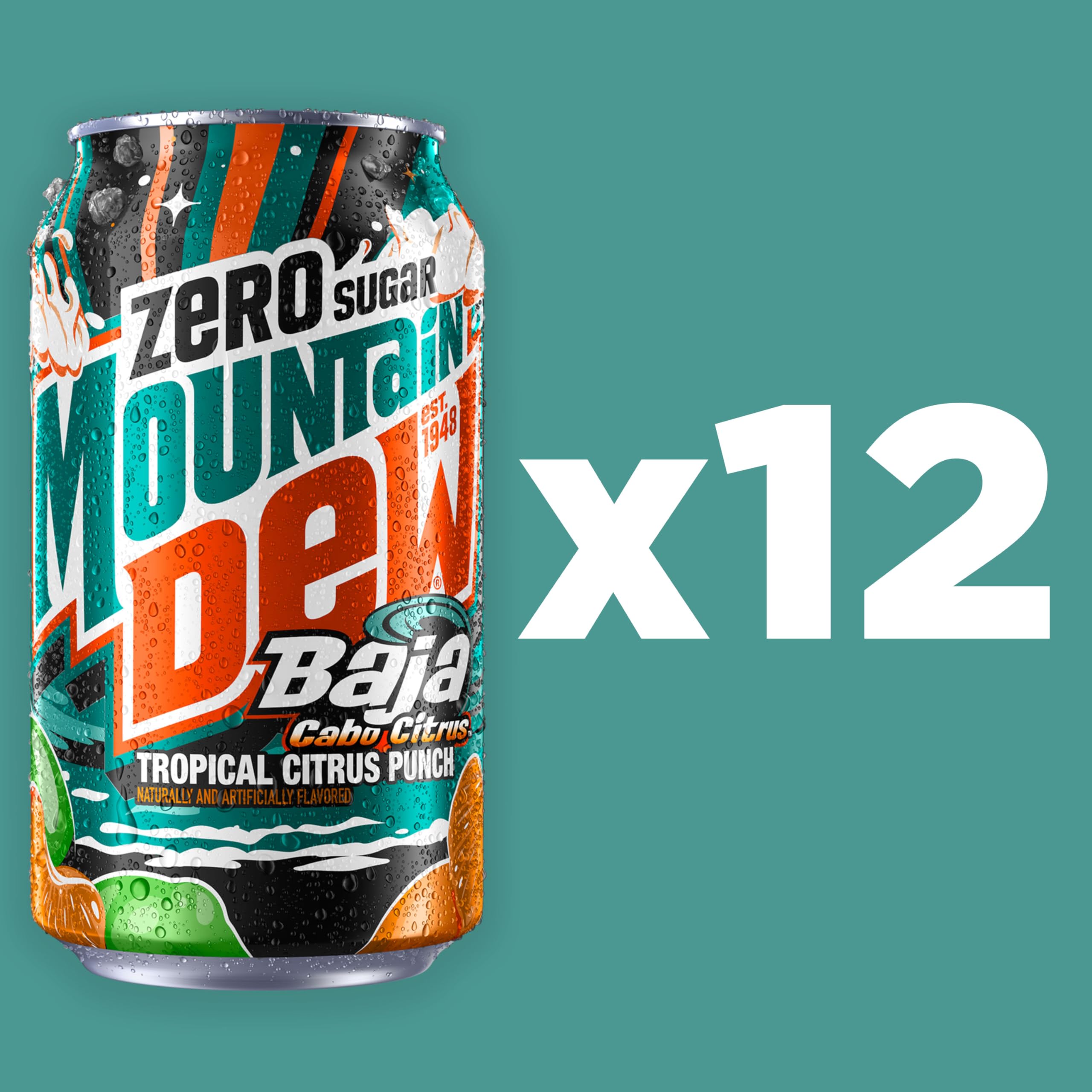 Mountain Dew, Baja Cabo Citrus Zero Sugar 12 Fl Oz Cans (Pack of 12)