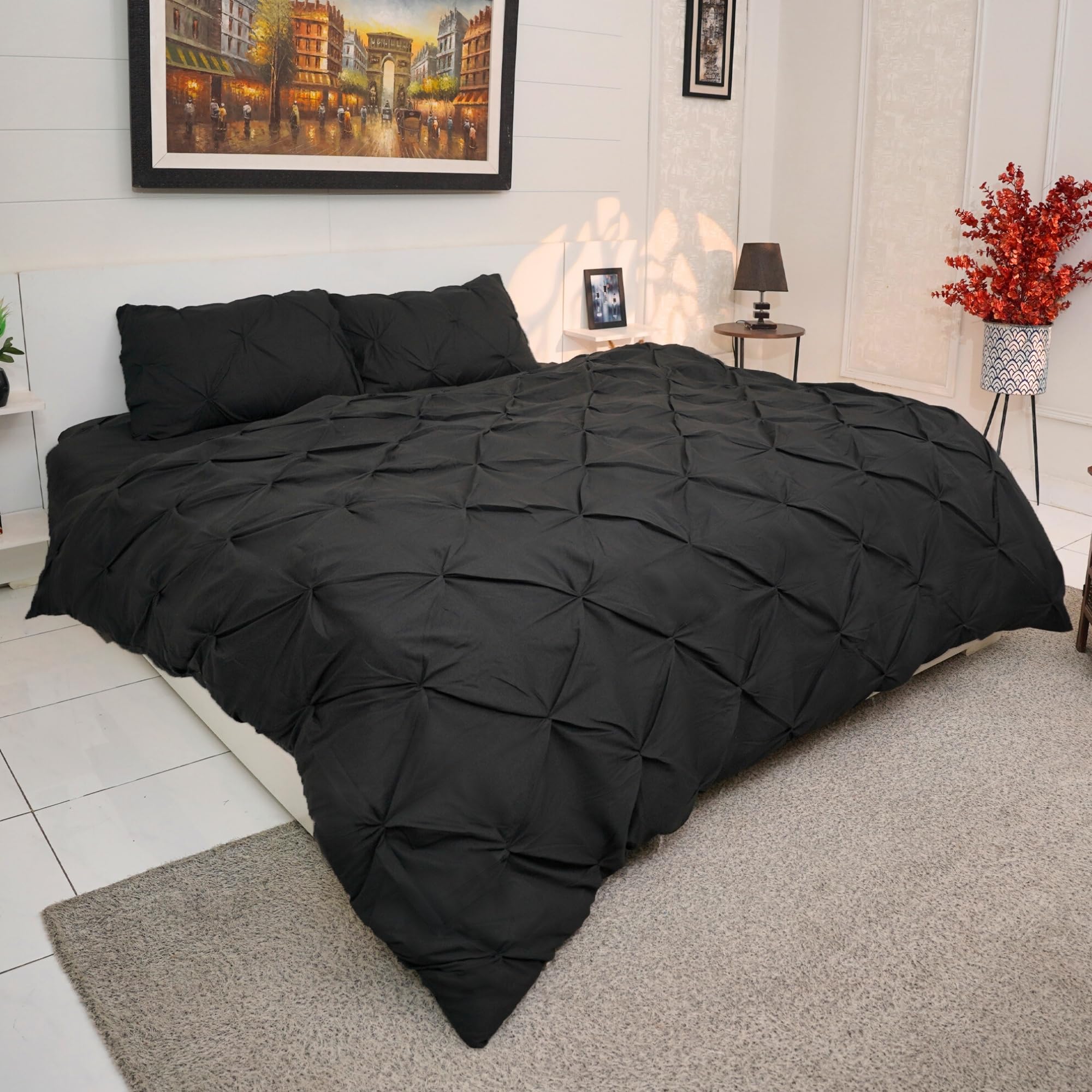 AHS - Single Black Pintuck Duvet Cover Sheet - Comfy Bedding Set With Pillow Cases - Soft Durable Brushed Microfiber Quilt Cover - Breathable & Washable Duvet Bedding Set — image 1