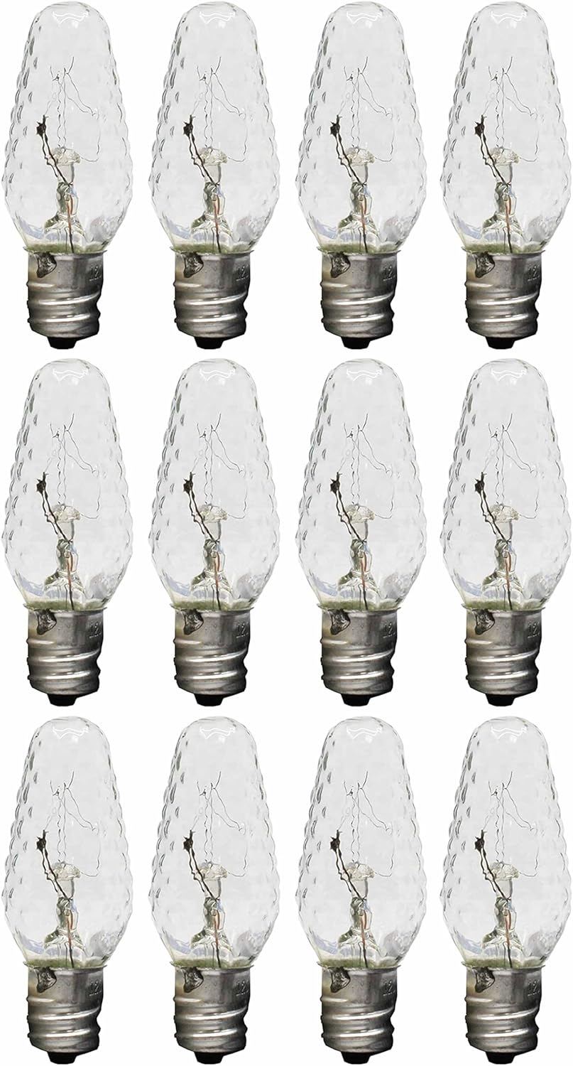 Generic 12 Count Mini Crystal Faceted Night Light Bulbs, 5W 120V, Warm White, 2700K, E12 Base, A15 Shape, Indoor Use, Touch Control, Incandescent
