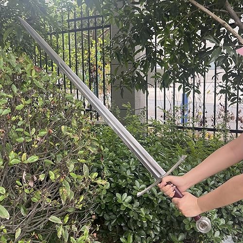 Miniatura 7 de Espada medieval de Arturo rey occidental de 49 pulgadas41.5 pulgadas, con funda de cuero, afilada espiga completa, real, espada larga de dos manos