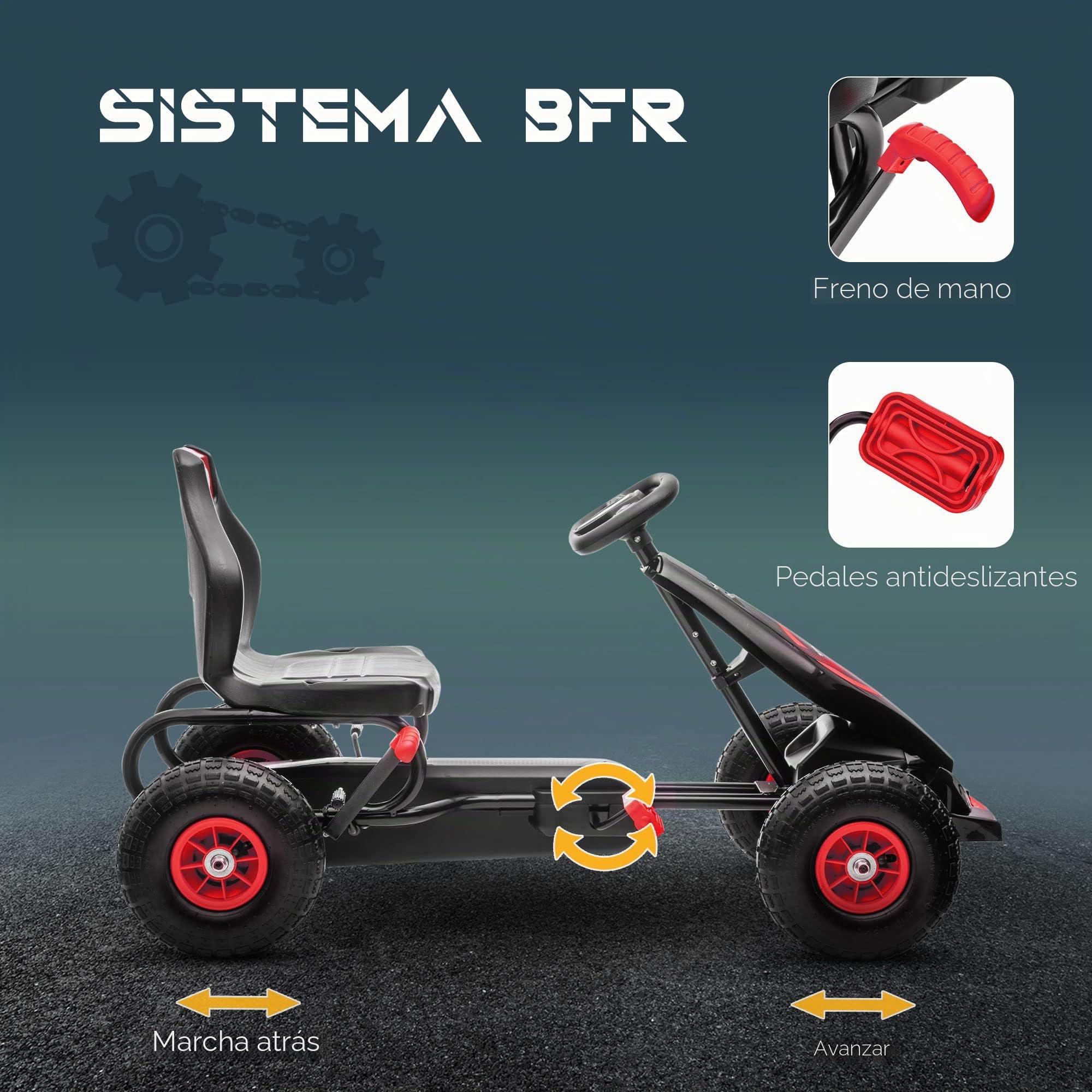 HOMCOM Go Kart a Pedali per Bambini 5-12 Anni con Sedile Regolabile, 50 kg Portata, Veicolo a Pedali per Bambini con Marcia, Avanti, Retromarcia, Freno a Mano e Ruote in EVA Antiscivolo, Rosso