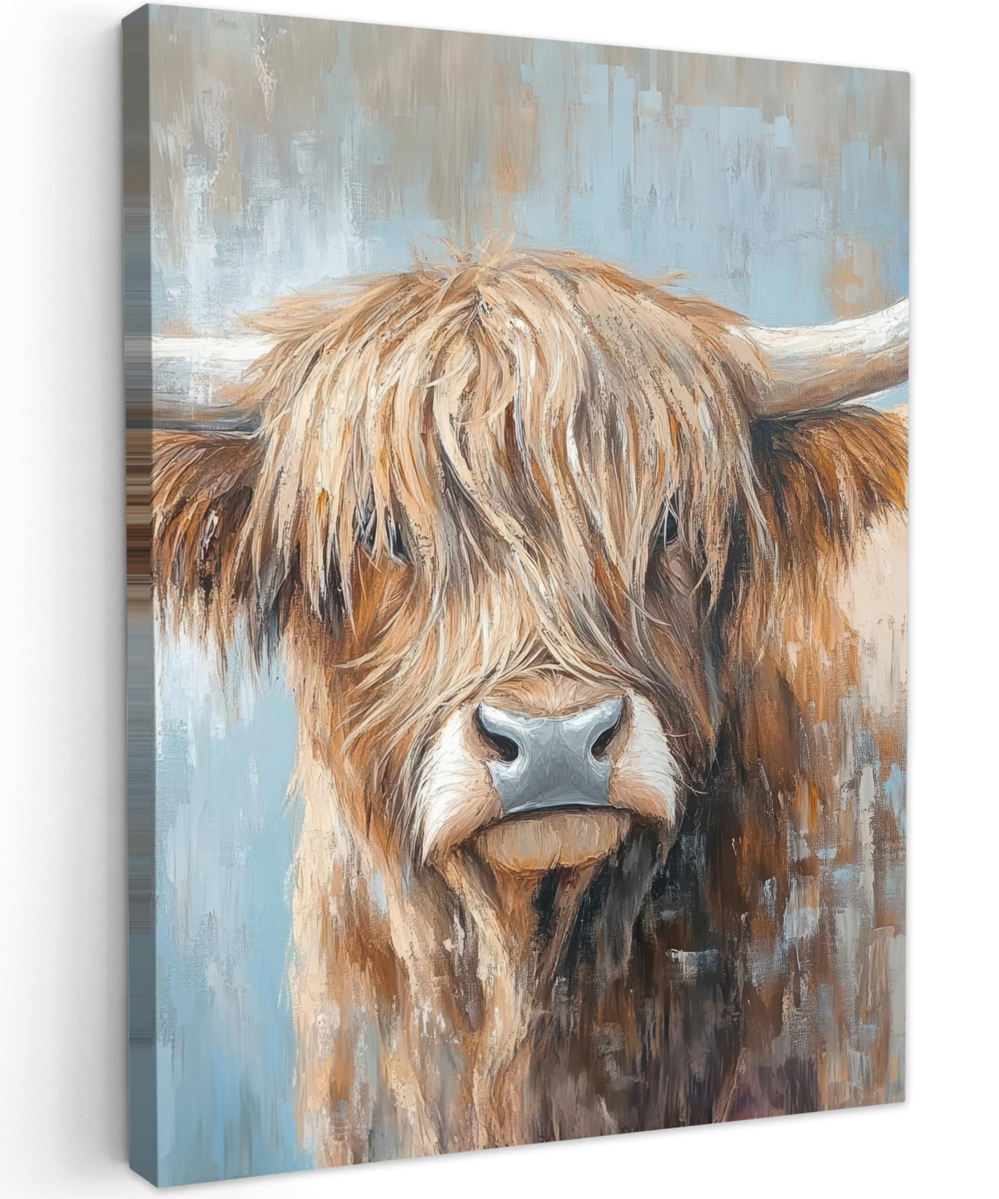 MuchoWow© Canvas Wall Art 24"x31" / 60x80 cm Decor Hanging Pictures for Living Room Canvus Artwork Deco Walls Scottish highlander - Animals - Cow - Street art — image 1