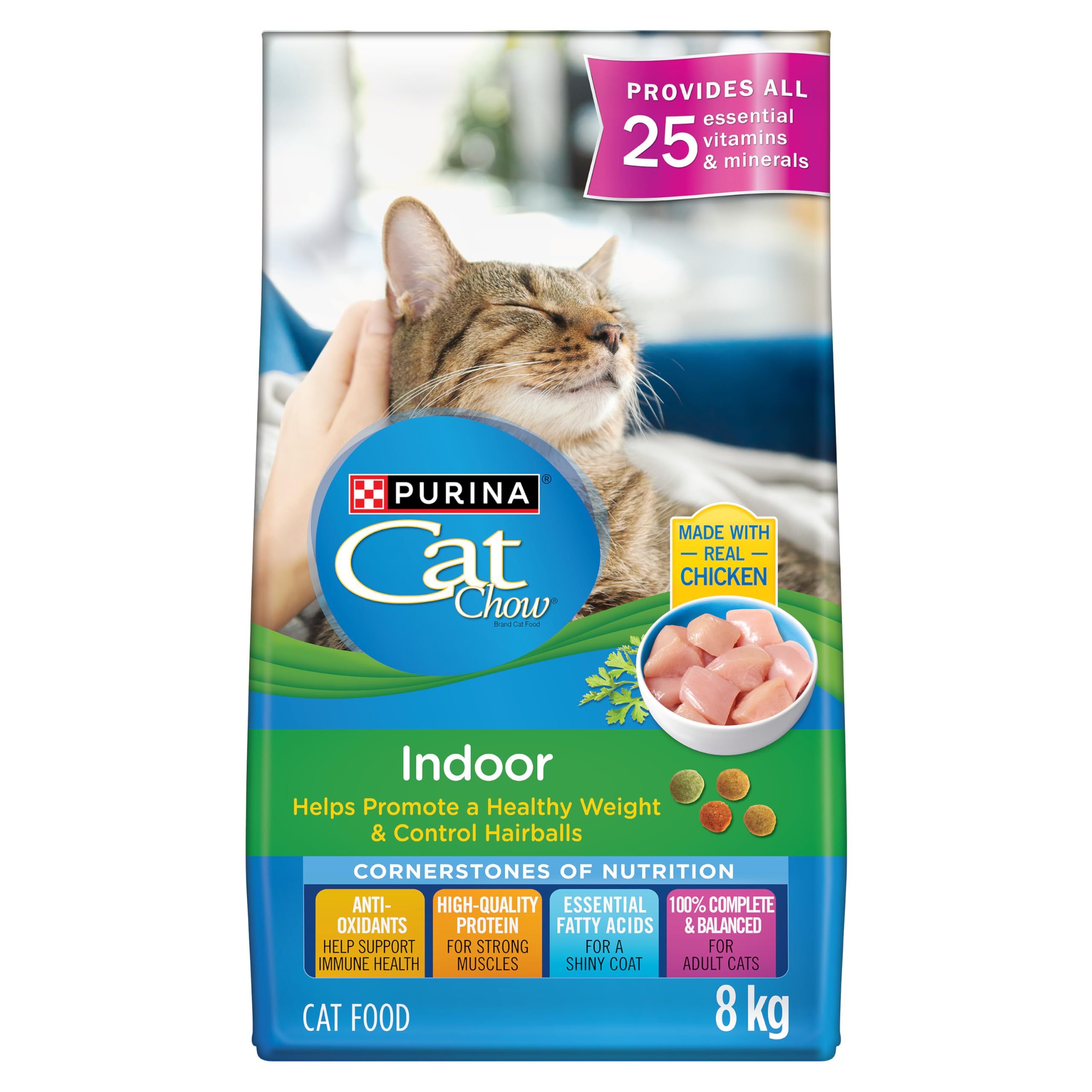 Cat Chow Indoor Dry Cat Food, Real Chicken - 8 kg Bag image 1